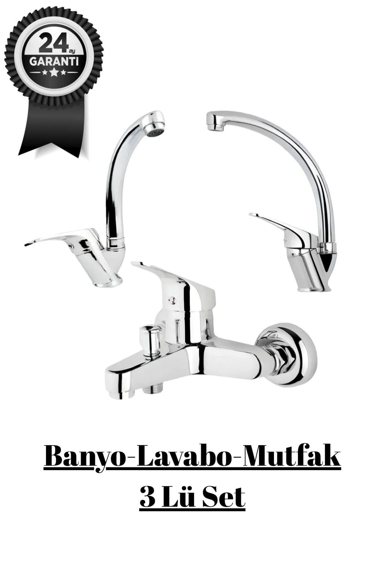 JustBS Paslanmaz Mix Krom 3'lü Banyo Batarya Seti Duş Mutfak Lavabo Bataryası