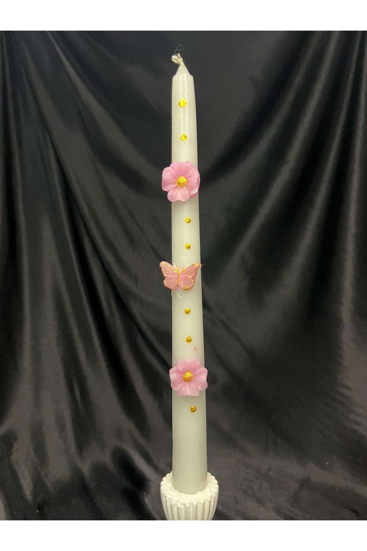 Nis Candle More Çiçek Ve Kelebek Detaylı Kabartma Desen Şamdan Mum