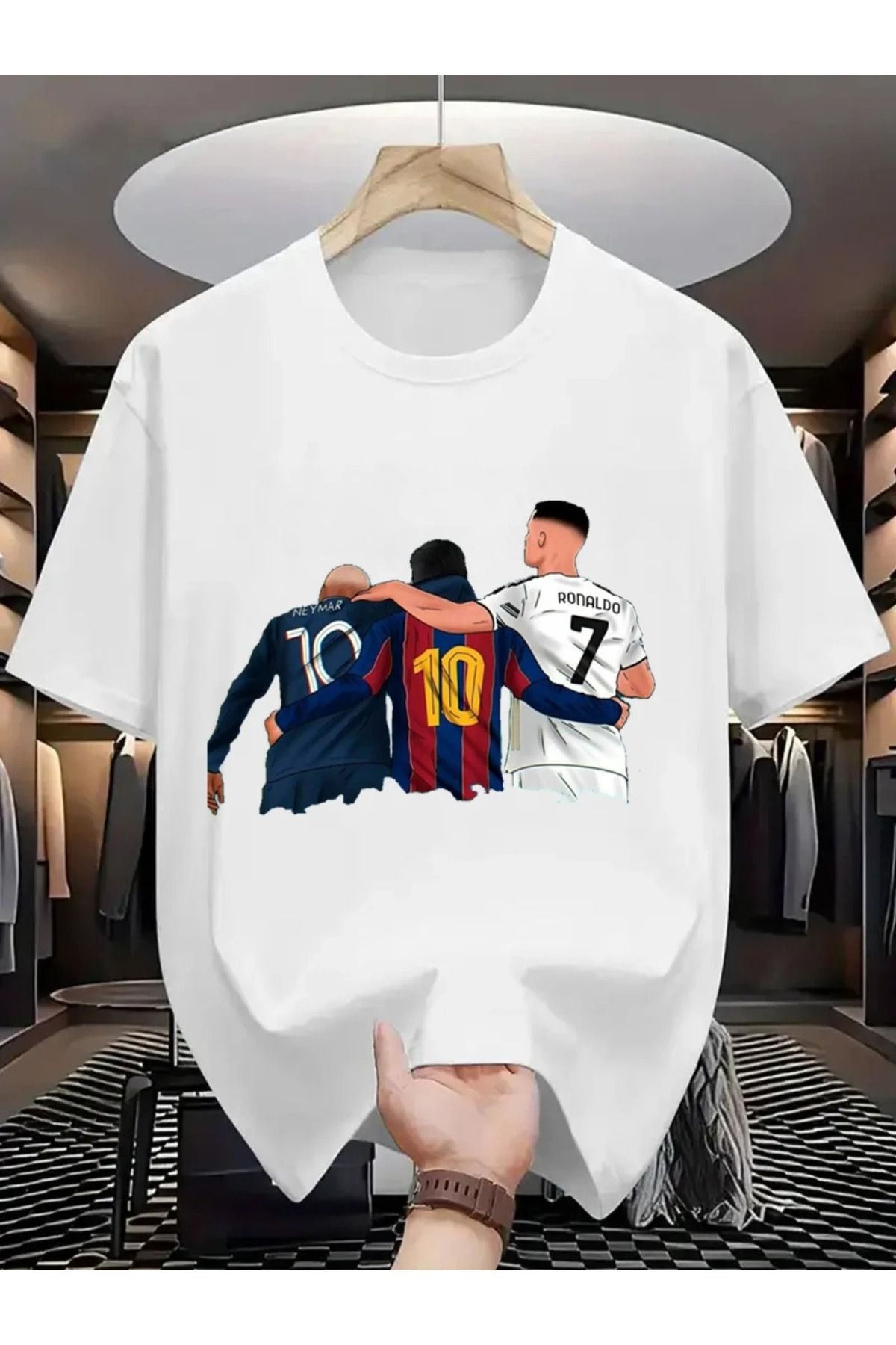 Massgai Unisex Neymar Messi Ronaldo Baskılı Oversize %100 Pamuk T-shirt