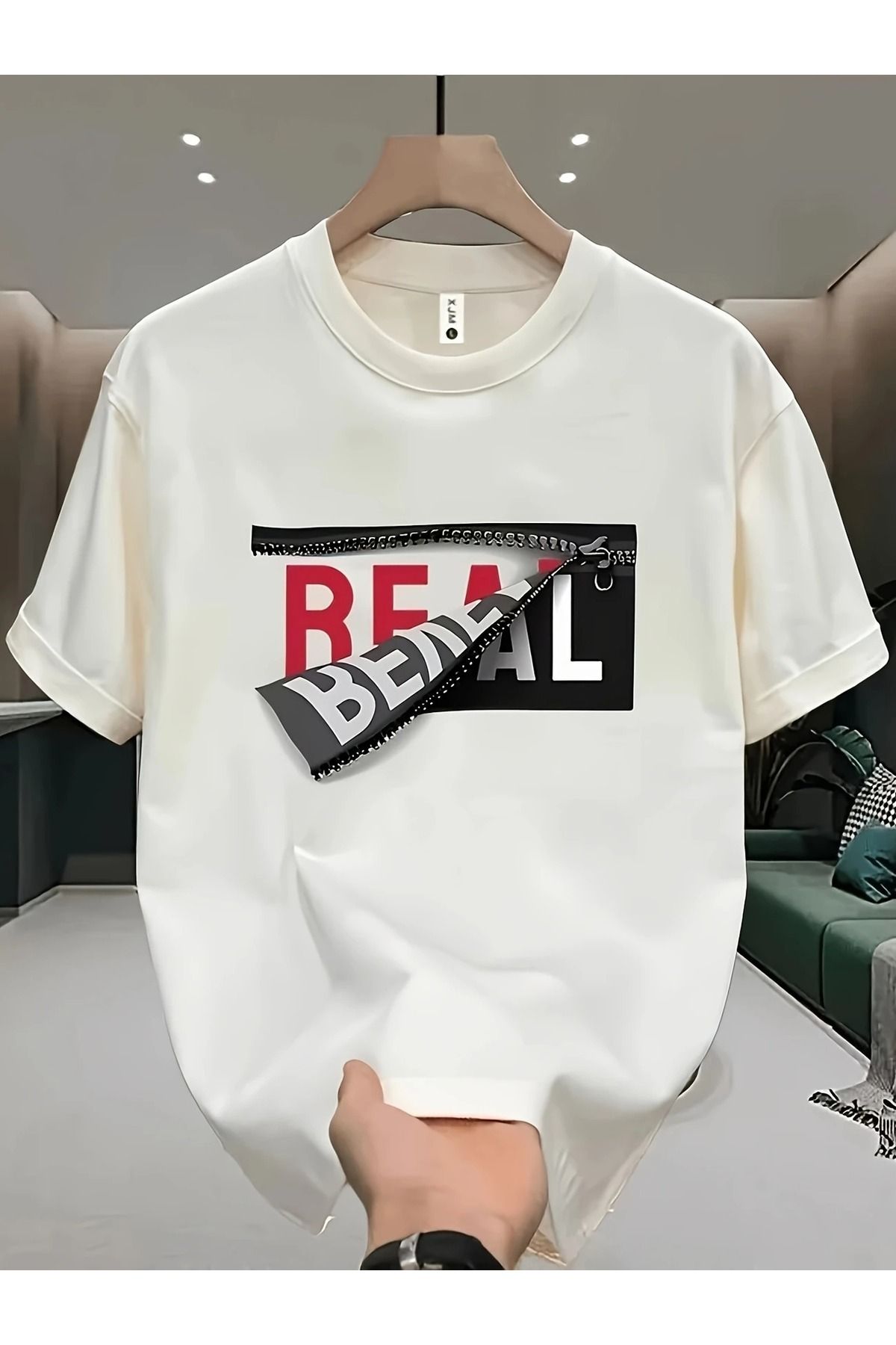 Massgai Unisex Real Fermuar Baskılı Oversize %100 Pamuk T-shirt