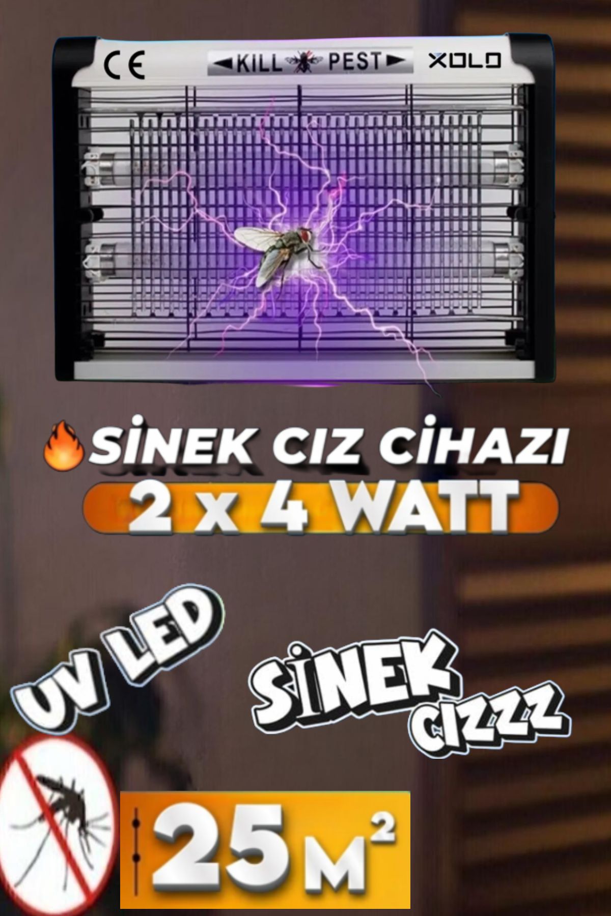 ESENLİWE 2X4 Watt Sinek Kapanı 25 Metrekare Uv Sinek Tuzağı Siyah Kasa Elektrikli Kara Sinek Öldürücü
