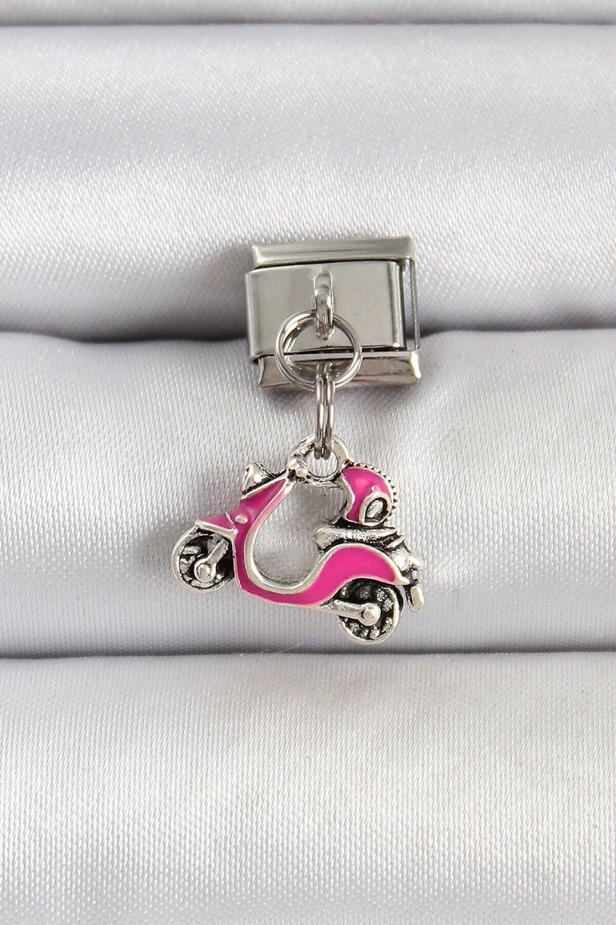 Avantaj Kapıda ® 316L Çelik Gümüş Renk Pembe Scooter Model Nomination Charm