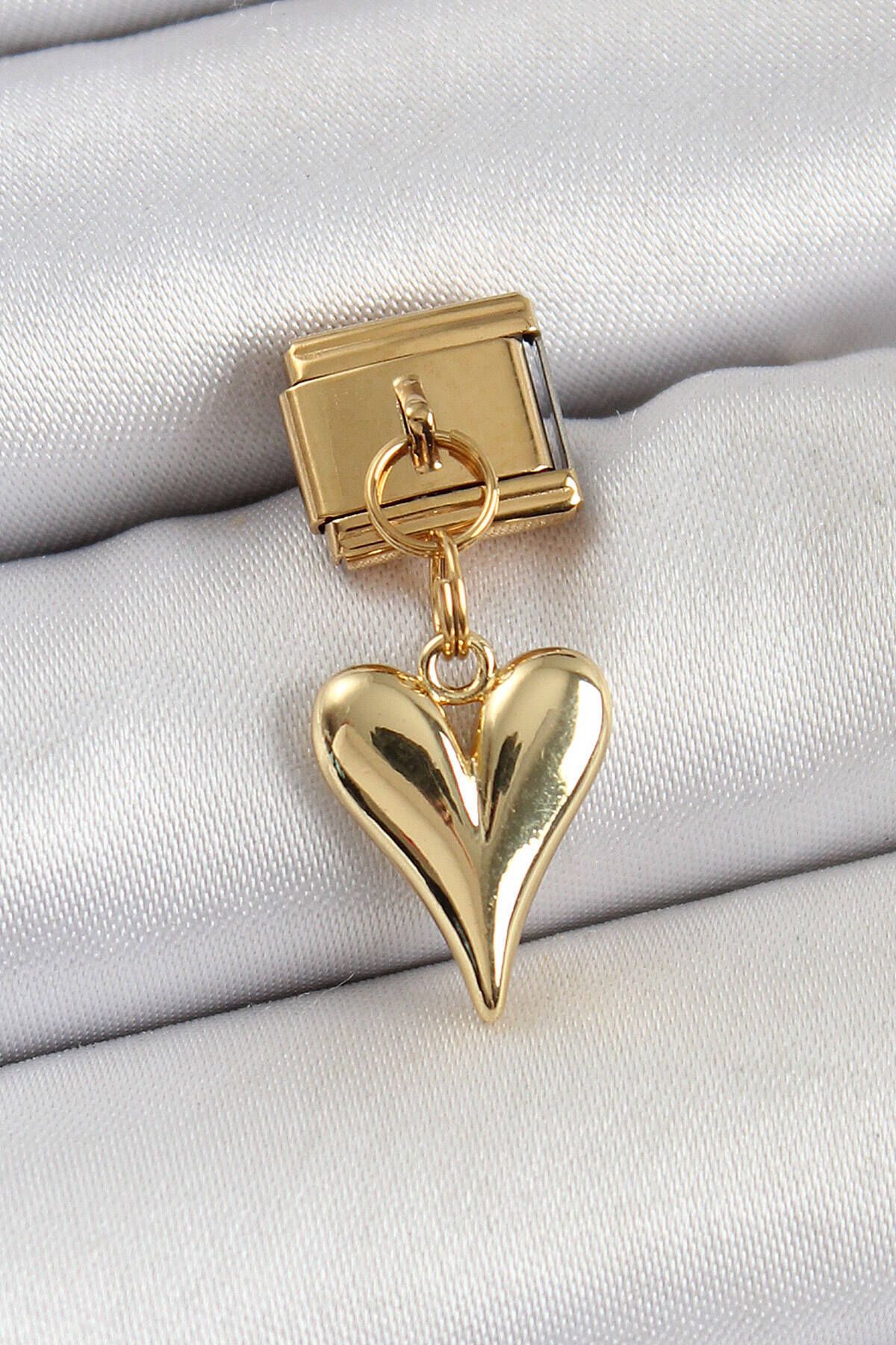 Avantaj Kapıda ® 316L Çelik Sallantılı Kalp Model Gold Renk Nomination Charm