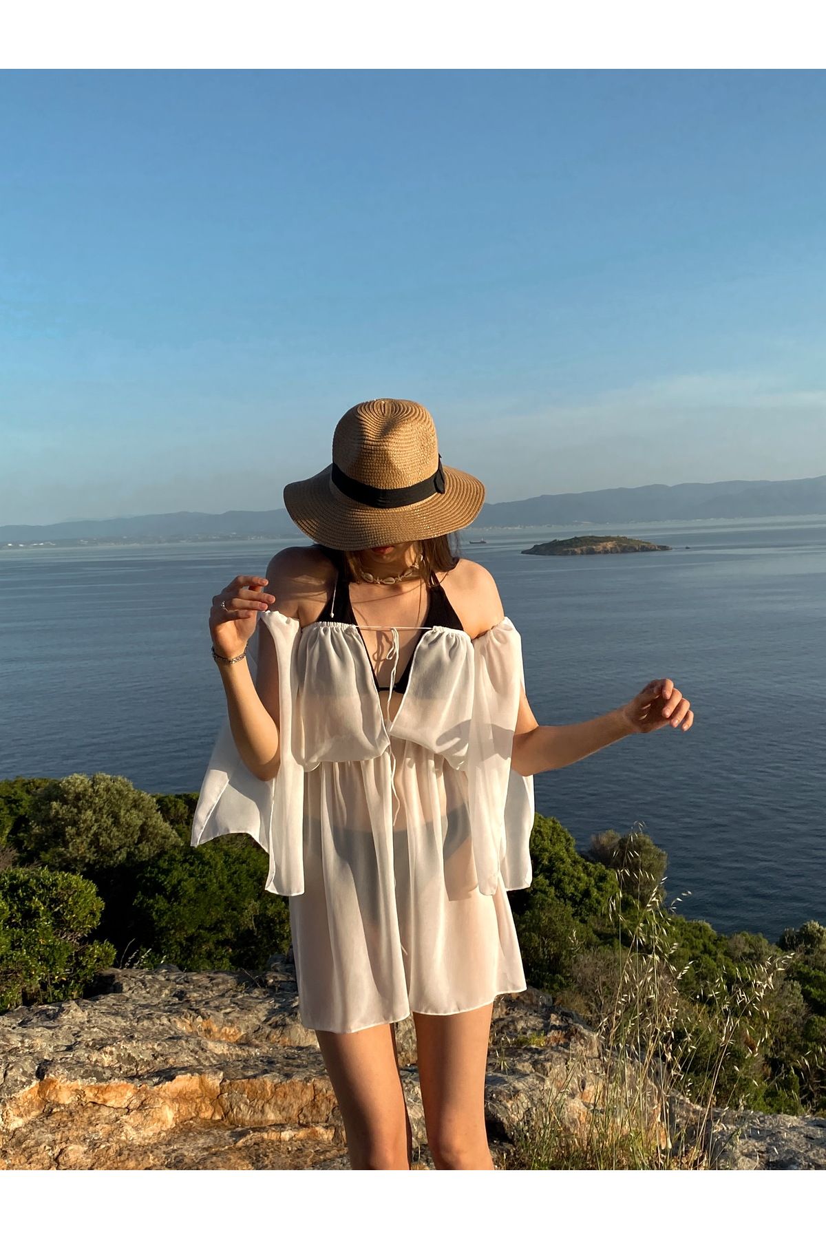 Clothesfast Aurea Salaş Şifon Beyaz Plaj Pareo Elbise