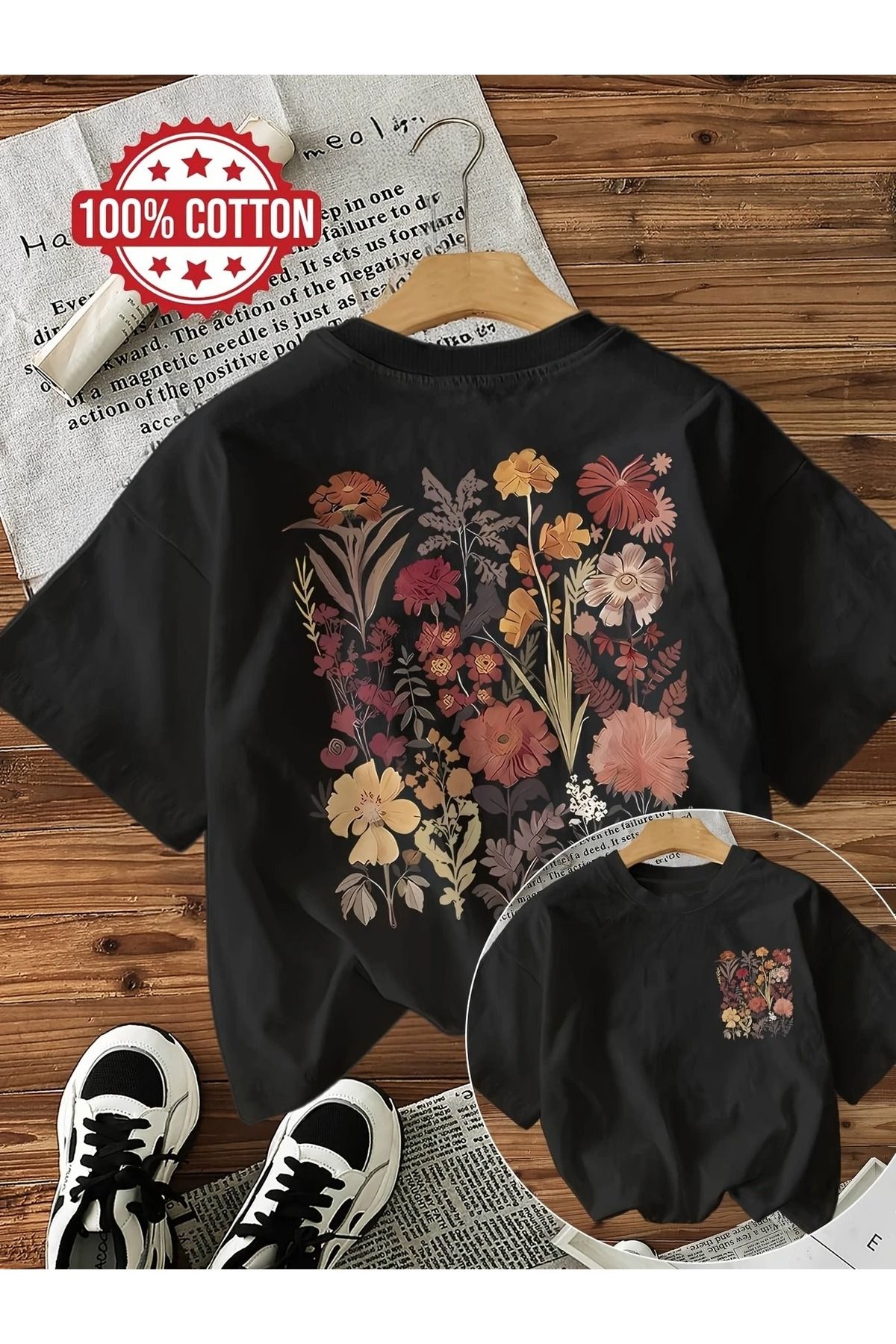 Massgai Unisex Çiçekler Flowers Baskılı Oversize %100 Pamuk T-shirt