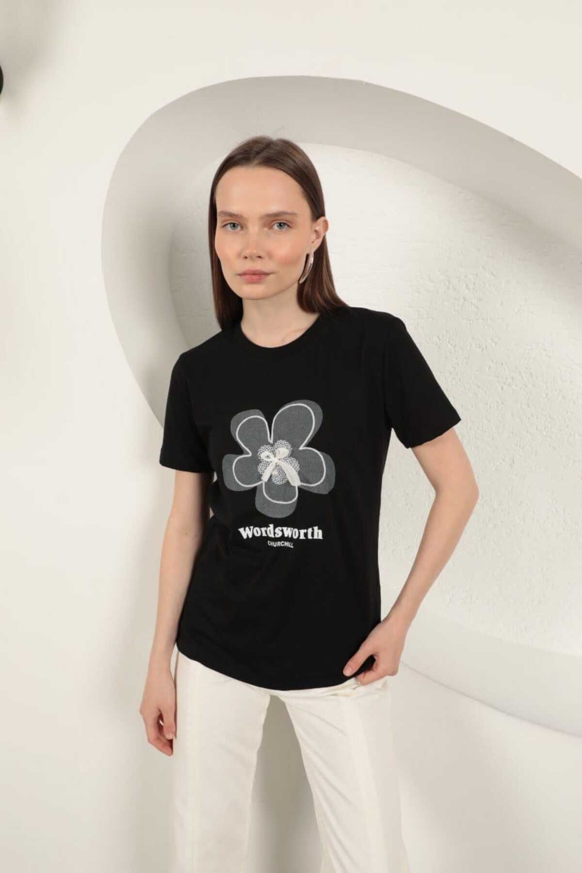 MİHRİZAR Reguler Fit B Yaka Süprem Fiyonk Baskılı T-shirt