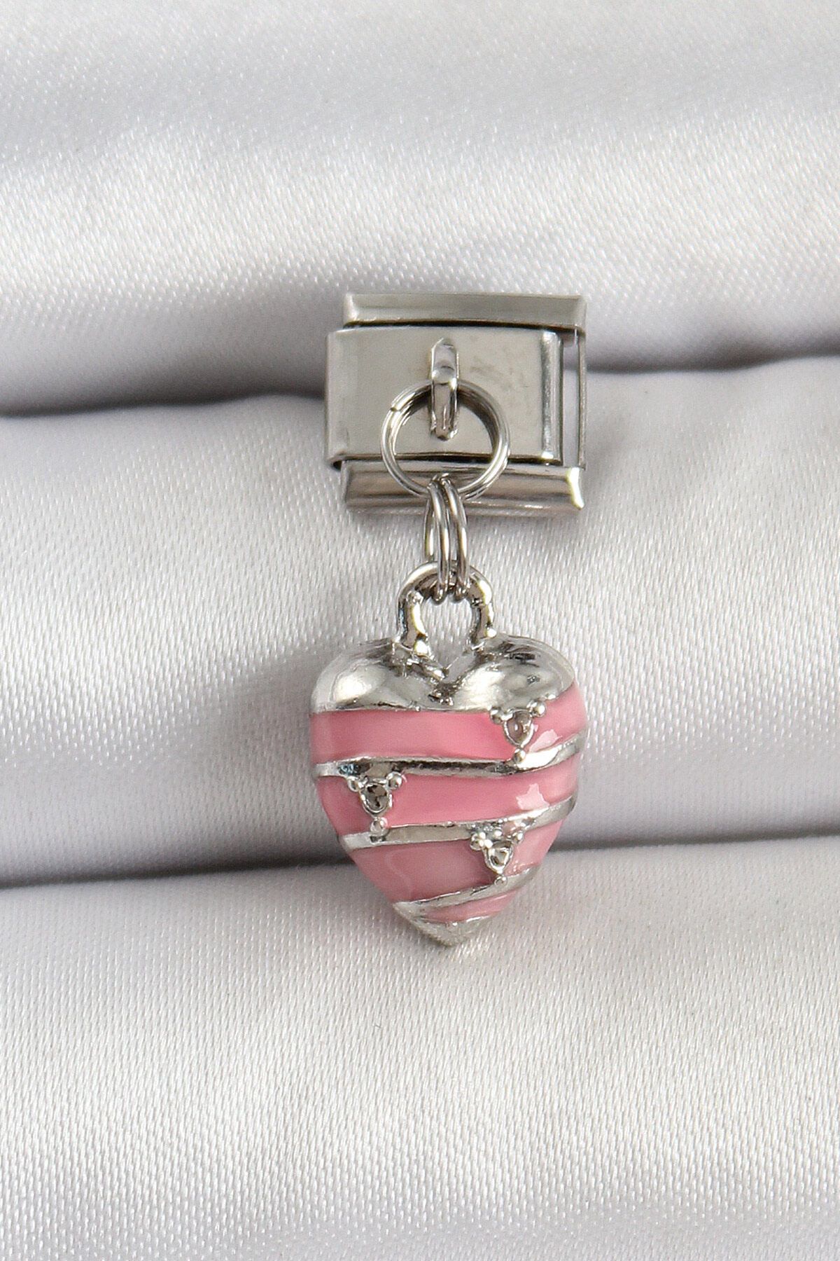 Avantaj Kapıda ® 316L Çelik Gümüş Renk Pembe Kalp Model Nomination Charm