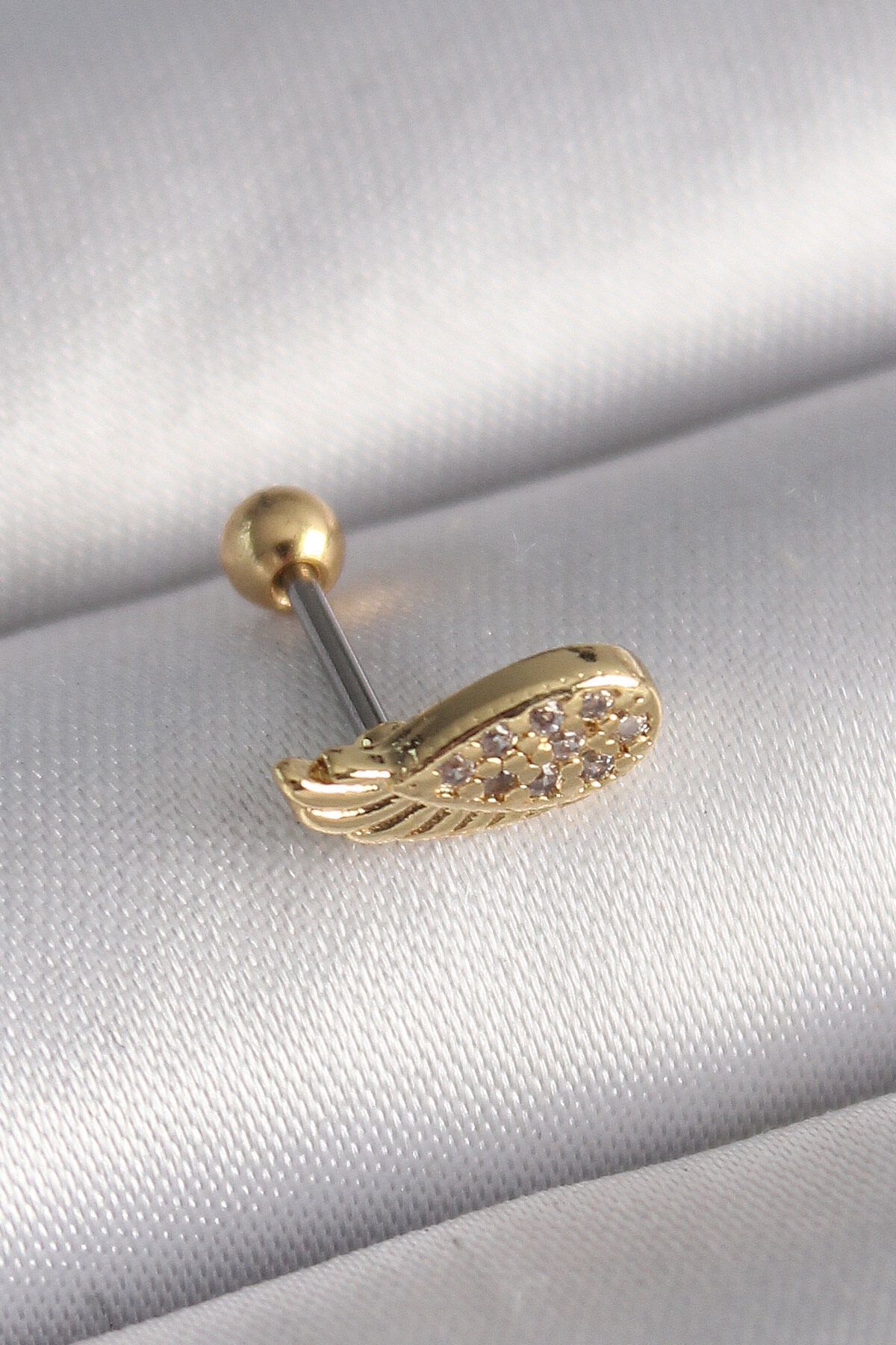 Avantaj Kapıda ® 316L Çelik Gold Renk Zirkon Taşlı Kanat Tragus Piercing