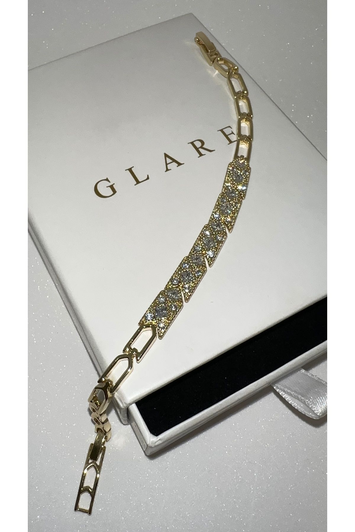 GLARE JEWELRY Tasarım Taşlı Lüks Pırlanta Modeli Zincir Çelik Bileklik 15+3cm