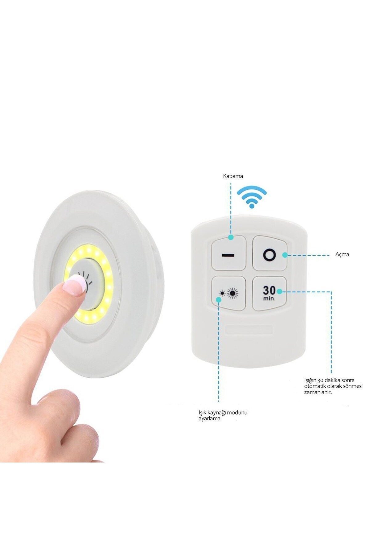 SerenityHaven 3'lü Uzaktan Kumandalı Pilli Yapışkanlı Kablosuz Led Spot Lambalar (5162)