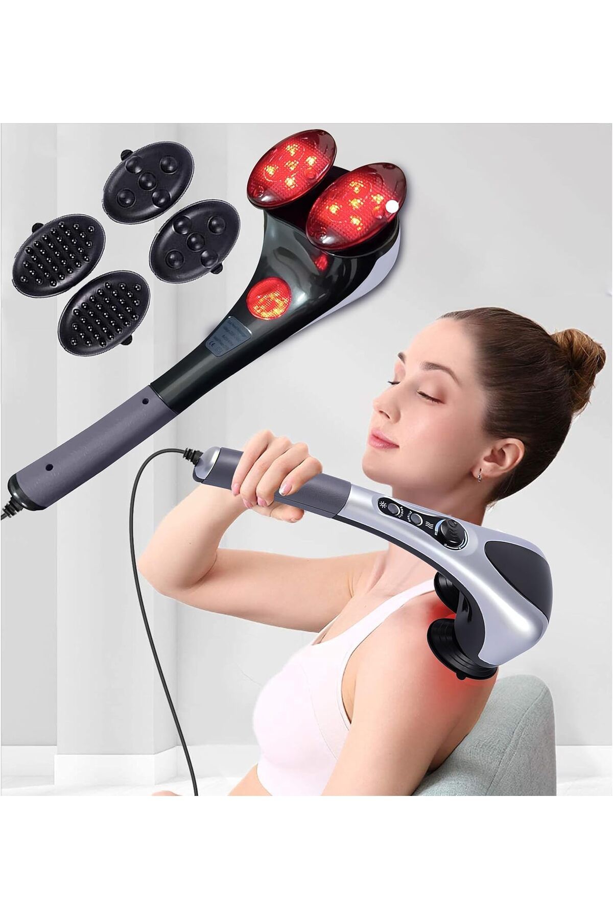TOSHIONICS El Tipi Çift Başlı Tam Vücut Masaj Aleti Isıtmalı Titreşimli ve Kızılötesi