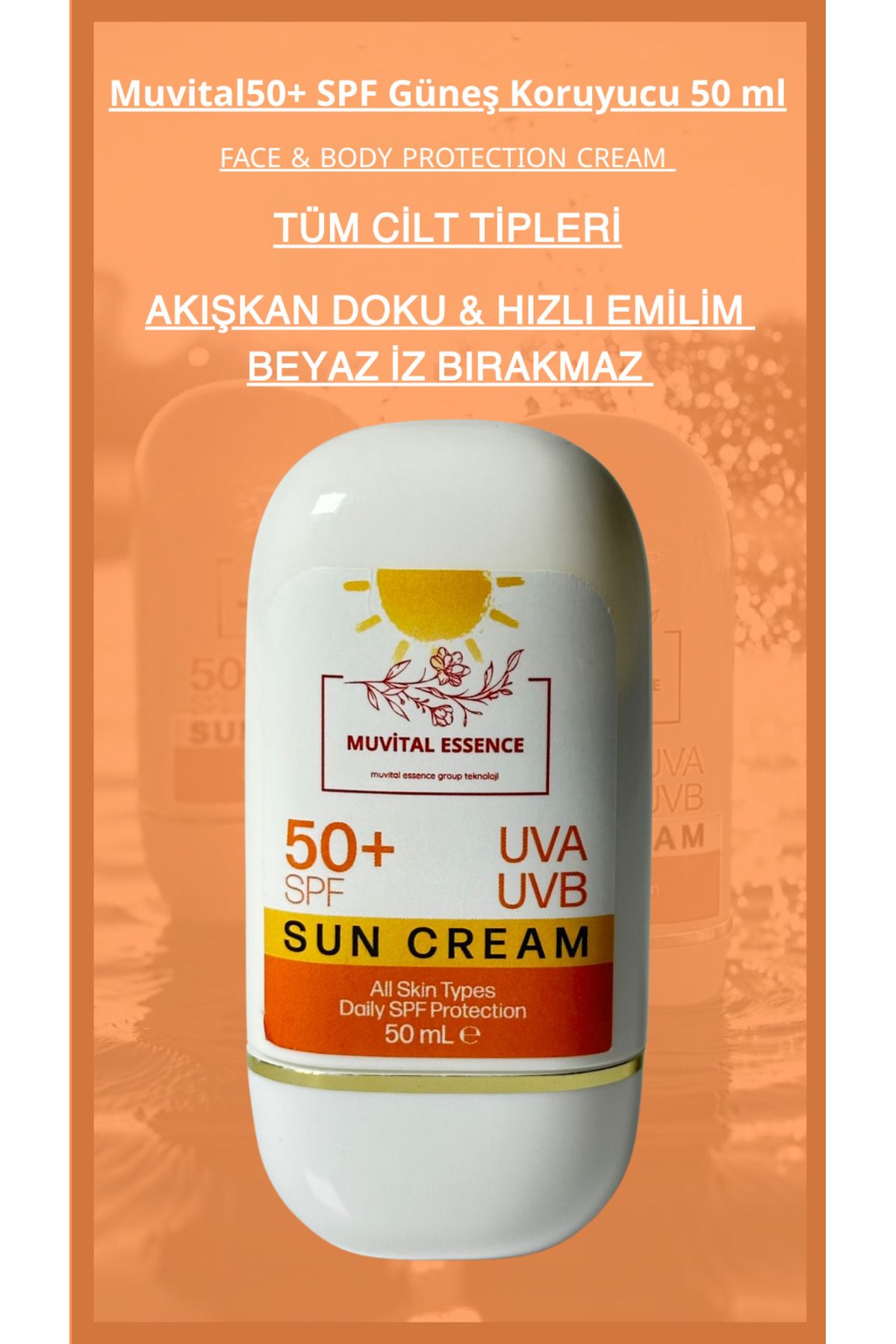 Muvital Essence Muvital 50+ SPF Güneș Koruyucu krem 50 ml - Tüm Cilt Tipleri - Rinksiz