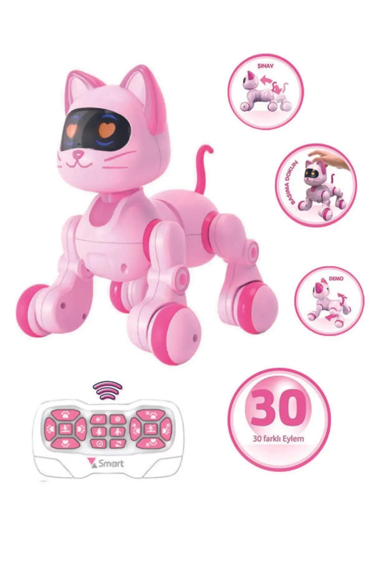 Art Tone Uzaktan Kumandalı İnteraktif Şarjlı Akıllı Kedi Robot Pembe - 30 Farklı Fonksiyon