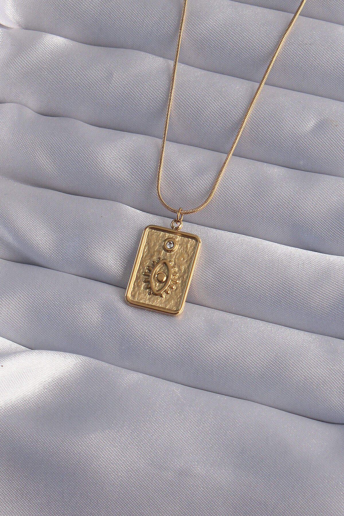 Avantaj Kapıda ® 316L Çelik Zincir Gold Renk Zirkon Taşlı Göz Figür Tarot Kolye