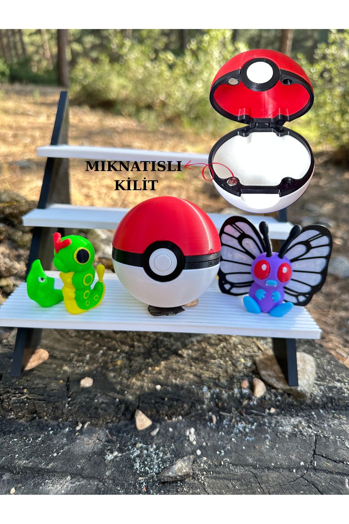Phoenix Koleksiyon Pokeball Pokemon Topu ve Pokemon Butterfree Caterpie Metapod Gelişim Seti Poketop - Mıknatıslı