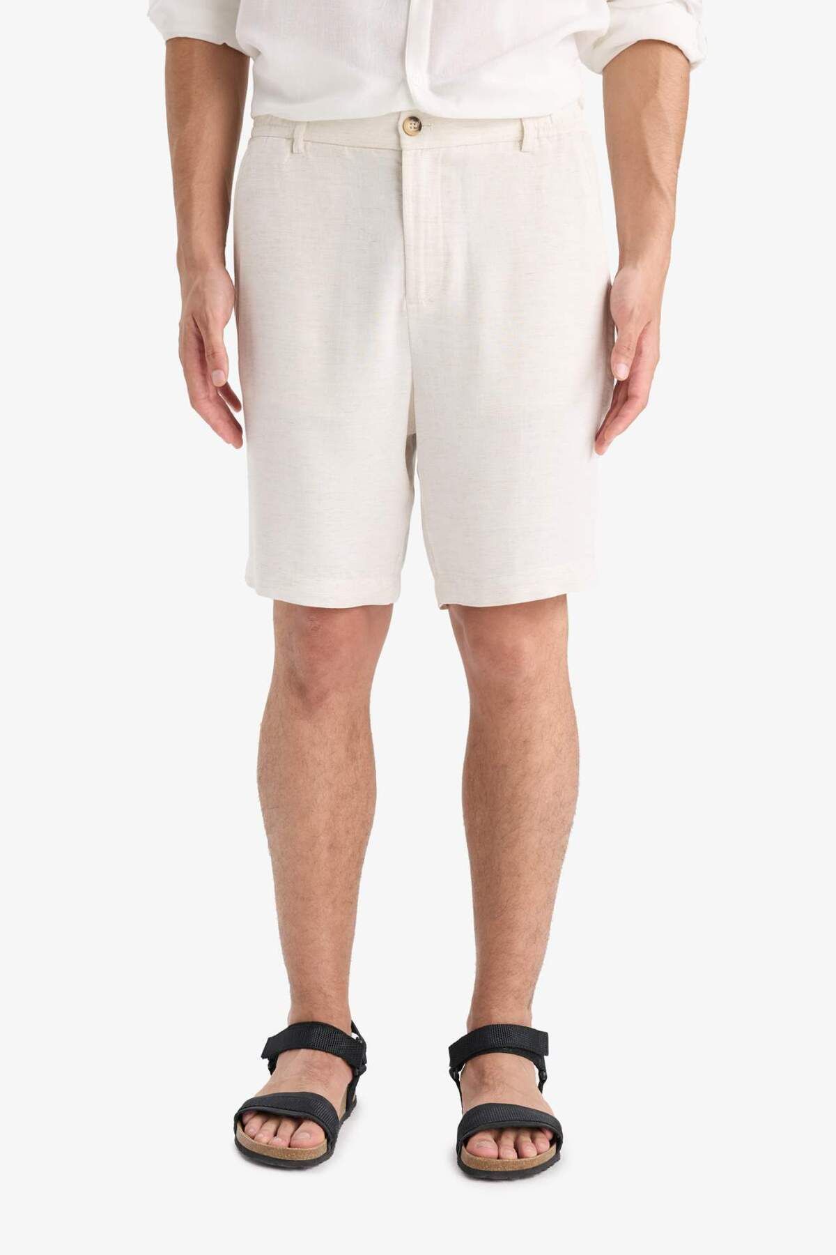 DeFacto Regular Fit Düz Paça Keten Karışımlı Bermuda Şort D4277AX25SM