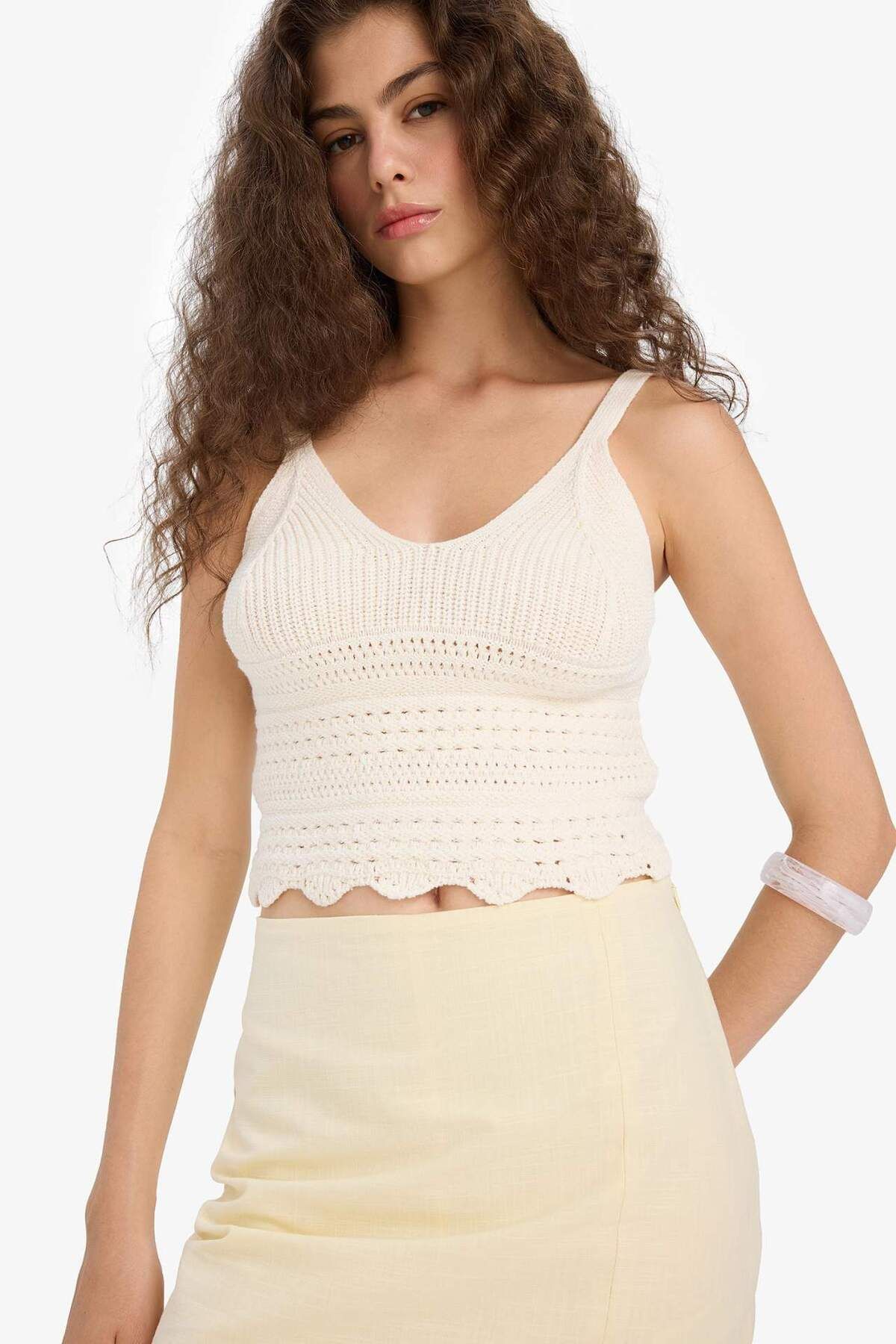 DeFacto Slim Fit Dar Kesim V Yaka Örgü Triko Atlet A8433AX25SM