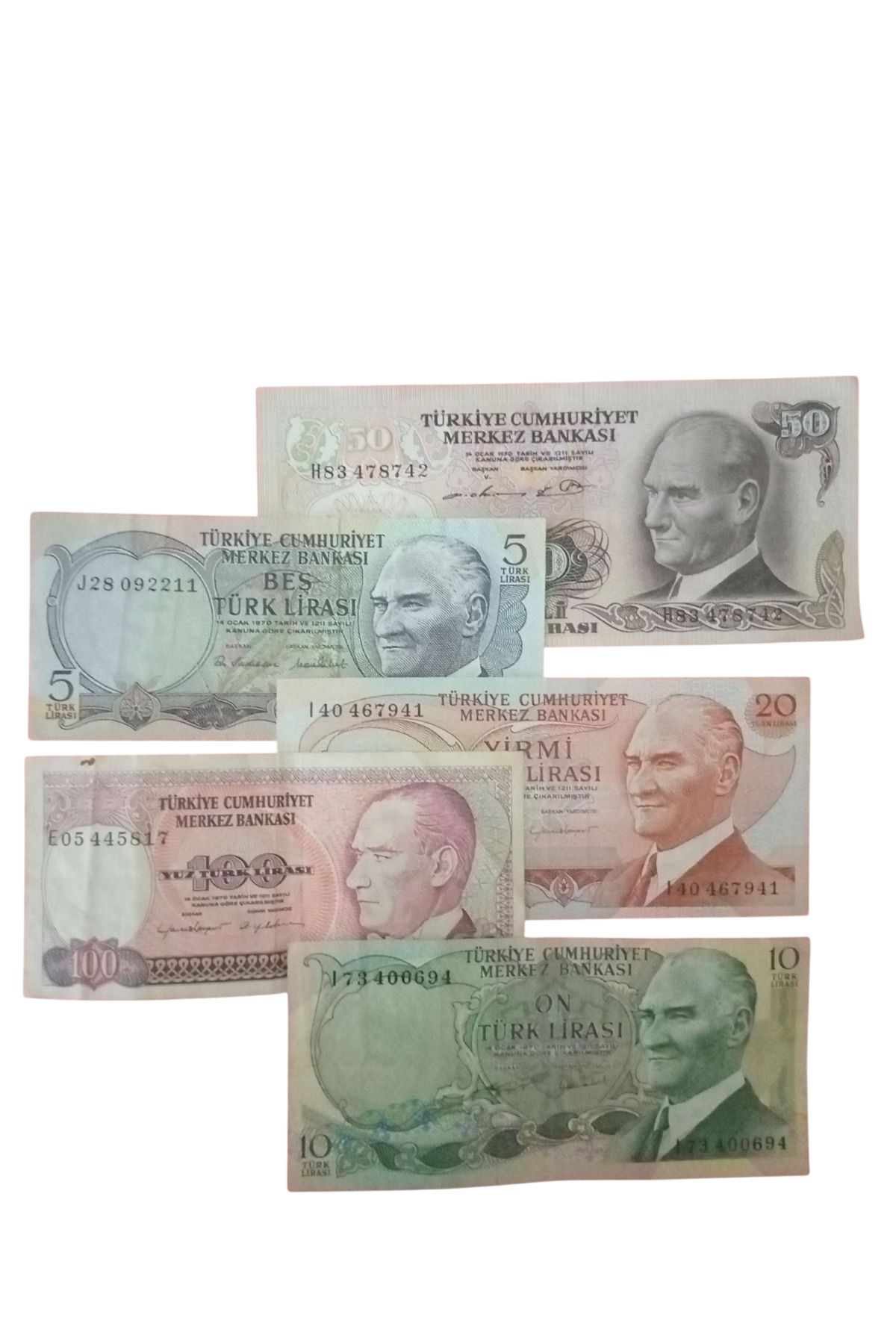 Yediotuz 6. 7. Emisyon 5 Adet Koleksiyon Kağıt Para, Para Koleksiyonu Eski Para Hobi Hediye Antika Darpane