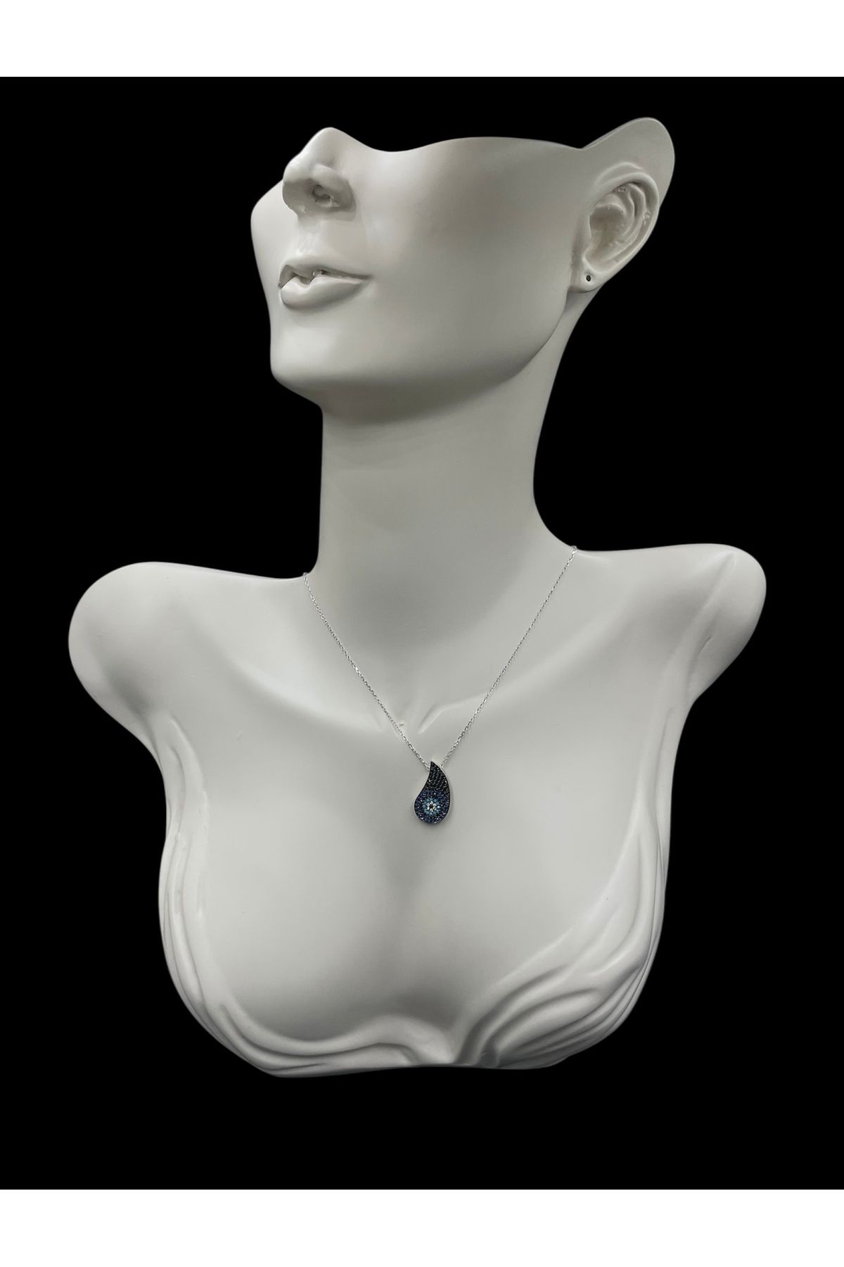 nefjewelrydesign 925 Ayar Gümüş Zirkon Taşlı Damla Model 46cm Nazar Kolye