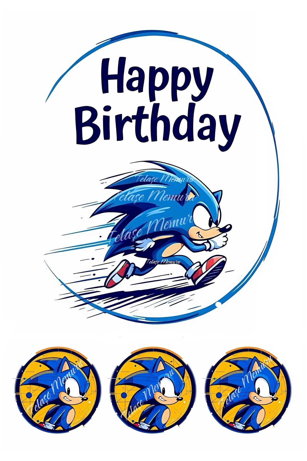 telaşe memuru Sonic Pasta Süsü - Yenilebilir Kağıt Pasta Resmi ve Baskısı Doğum Günü Süsleri Model 4
