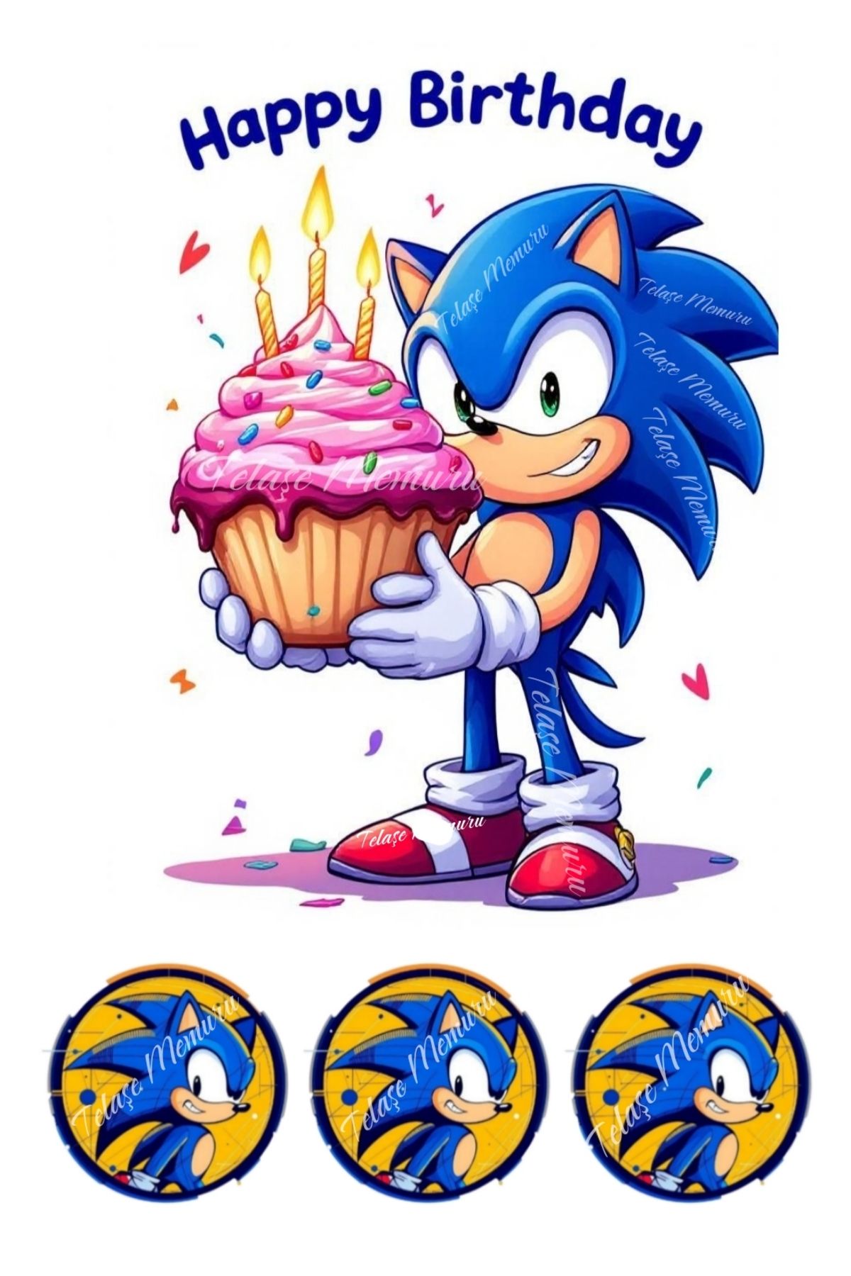 telaşe memuru Sonic Pasta Süsü - Yenilebilir Kağıt Pasta Resmi ve Baskısı Doğum Günü Süsleri Model 5