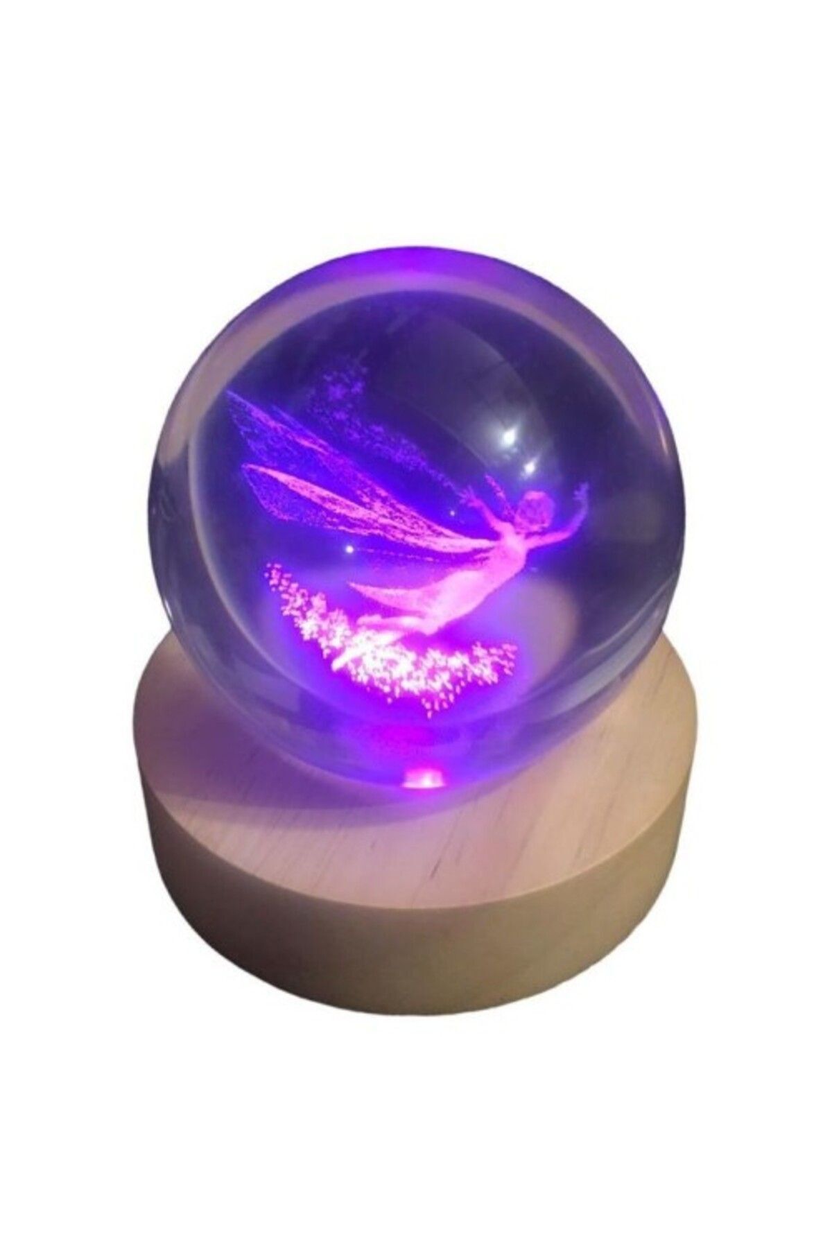 SerenityHaven Dekoratif Melek Tasarımlı Ahşap altlıklı Işıklı Cam Küre Büyük Boy Cam:8cm Ahşap:2cm
