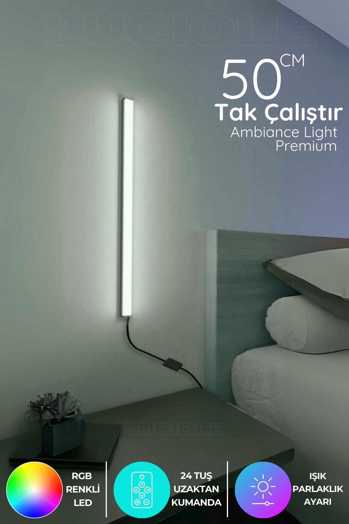SerenityHaven Uzaktan Led masa gece lamba - Yatak Üstü, Tv Yanı ,oturma Odası - Rgb 50 cm miniled3
