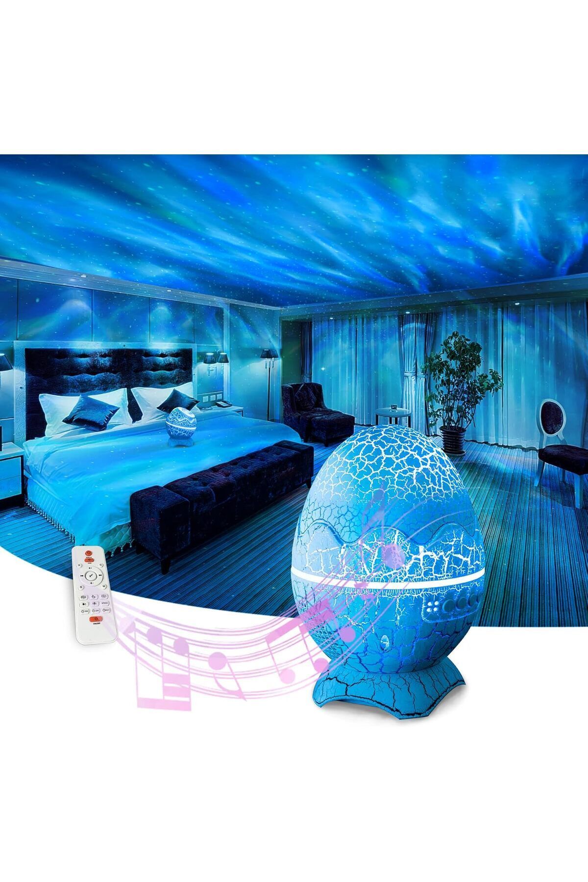SerenityHaven Kuzey Işıkları Projektörü - Yatak Odası için Dinozor Yumurtası Bluetooth Hoparlörlü Gece Lambası