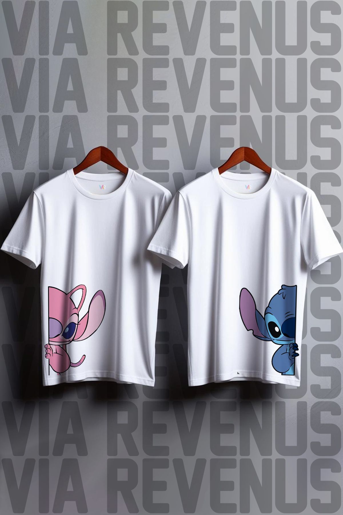 Vordevia Baskılı %100 Pamuk Geniş Kalıp Bisiklet Yaka 2li Sevgili / Arkadaş Kombini Tshirt