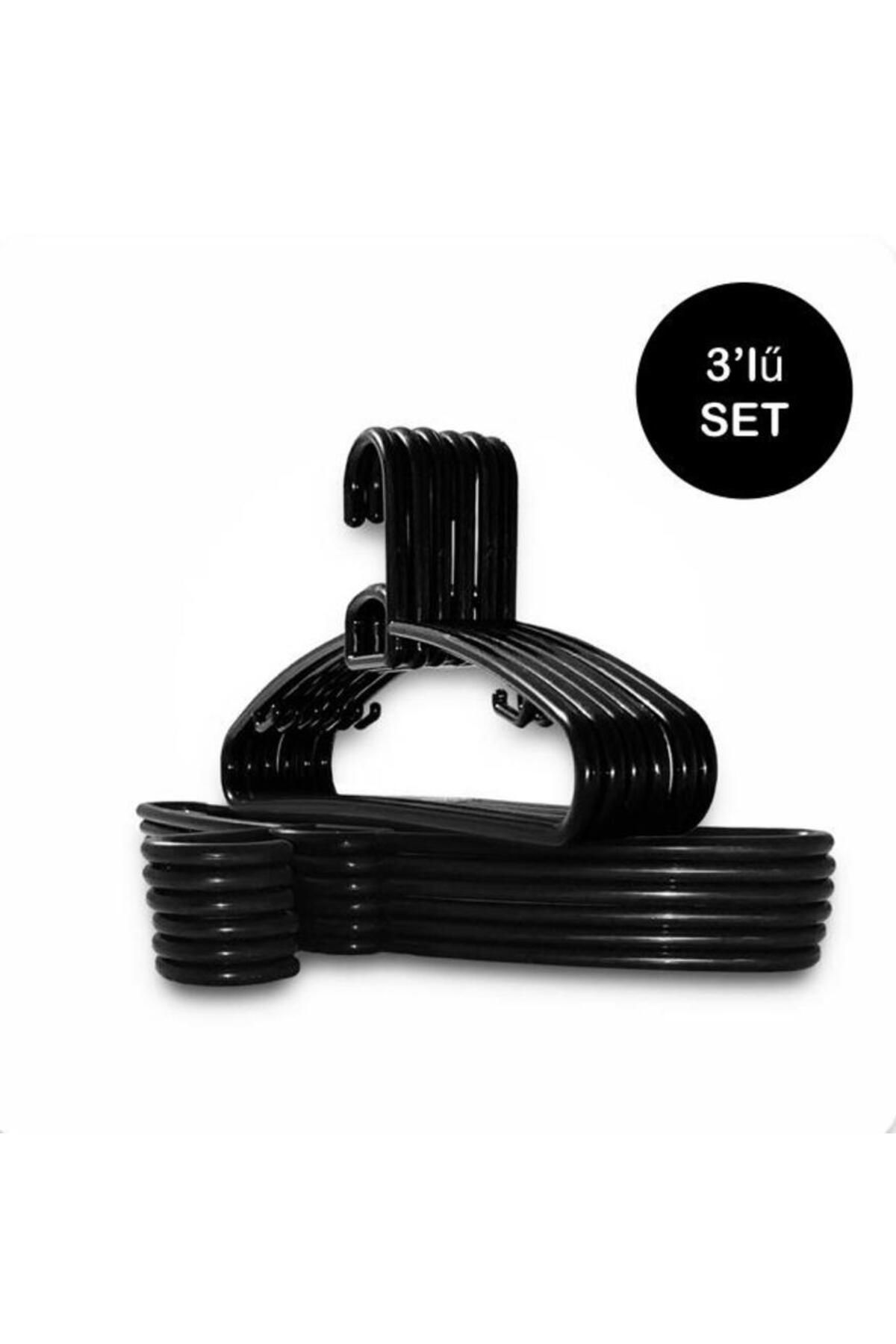 Home Siyah Plastik Premium Elbise Askısı 3 Adet