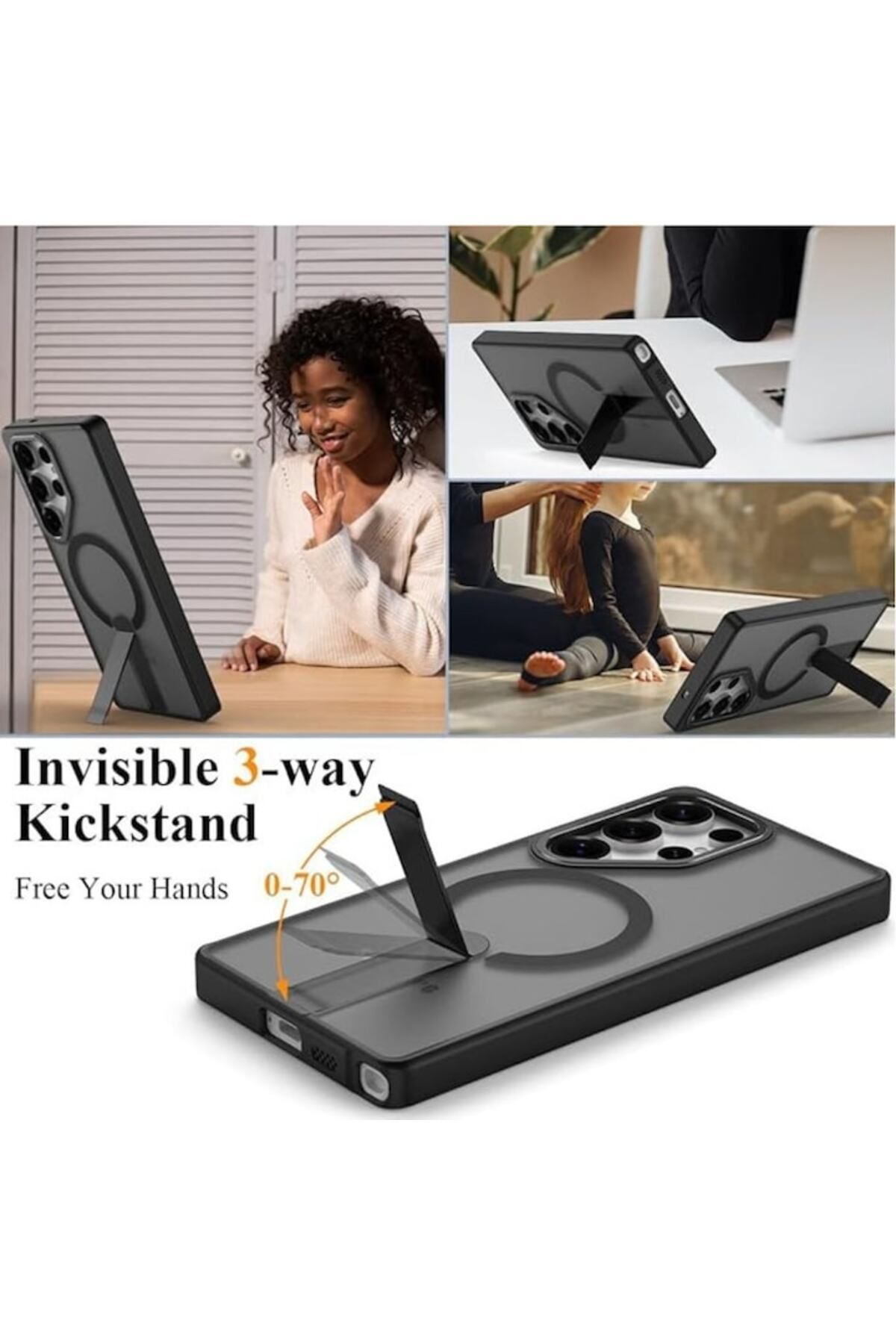 Gtech-Flickstand Magsafe Case, G-Tech, compatible with Samsung Galaxy S25, TPU+Polycarbonate, Frosted, Black 3