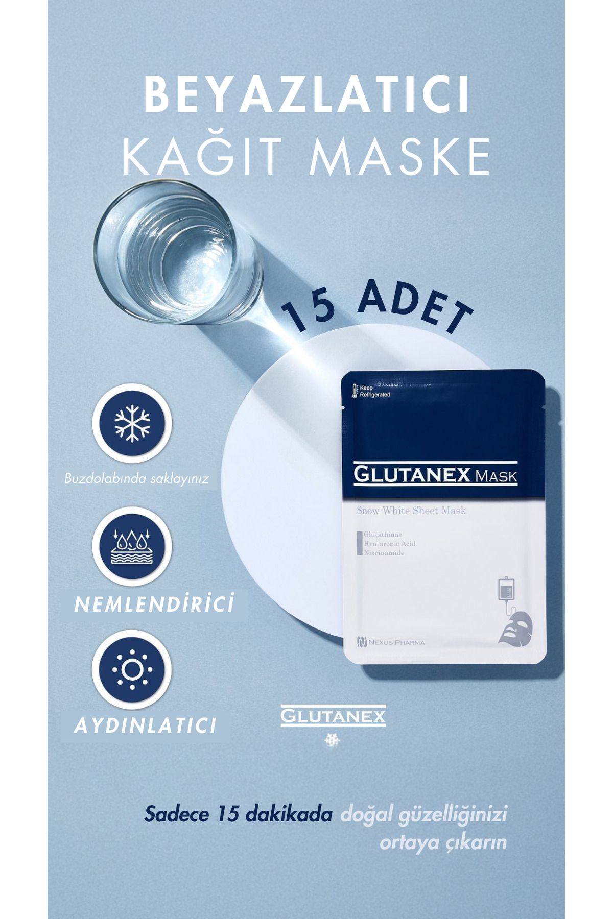 GLUTANEX 15li Snow White Aydınlatıcı Beyazlatıcı Nemlendirici Maske
