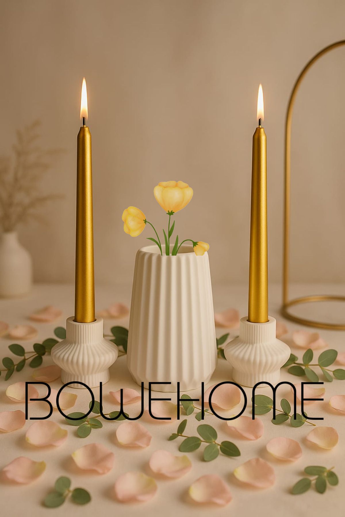 BOWEHOME VAZO & ŞAMDAN & GOLD MUM SET ( 5 PARÇA )