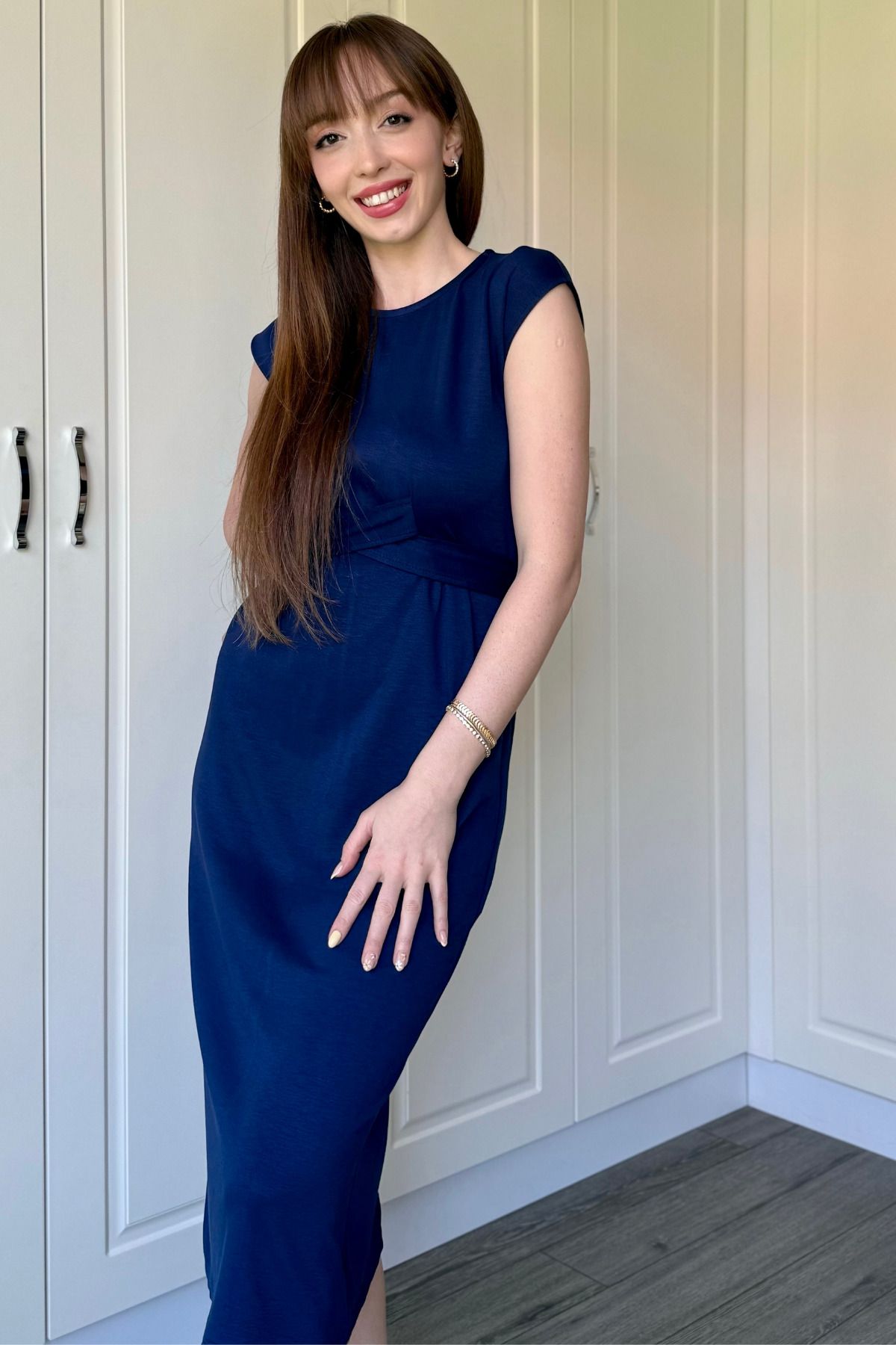 Dilay Gökoğlu Butik Önden Bağlamalı Midi Modal Elbise
