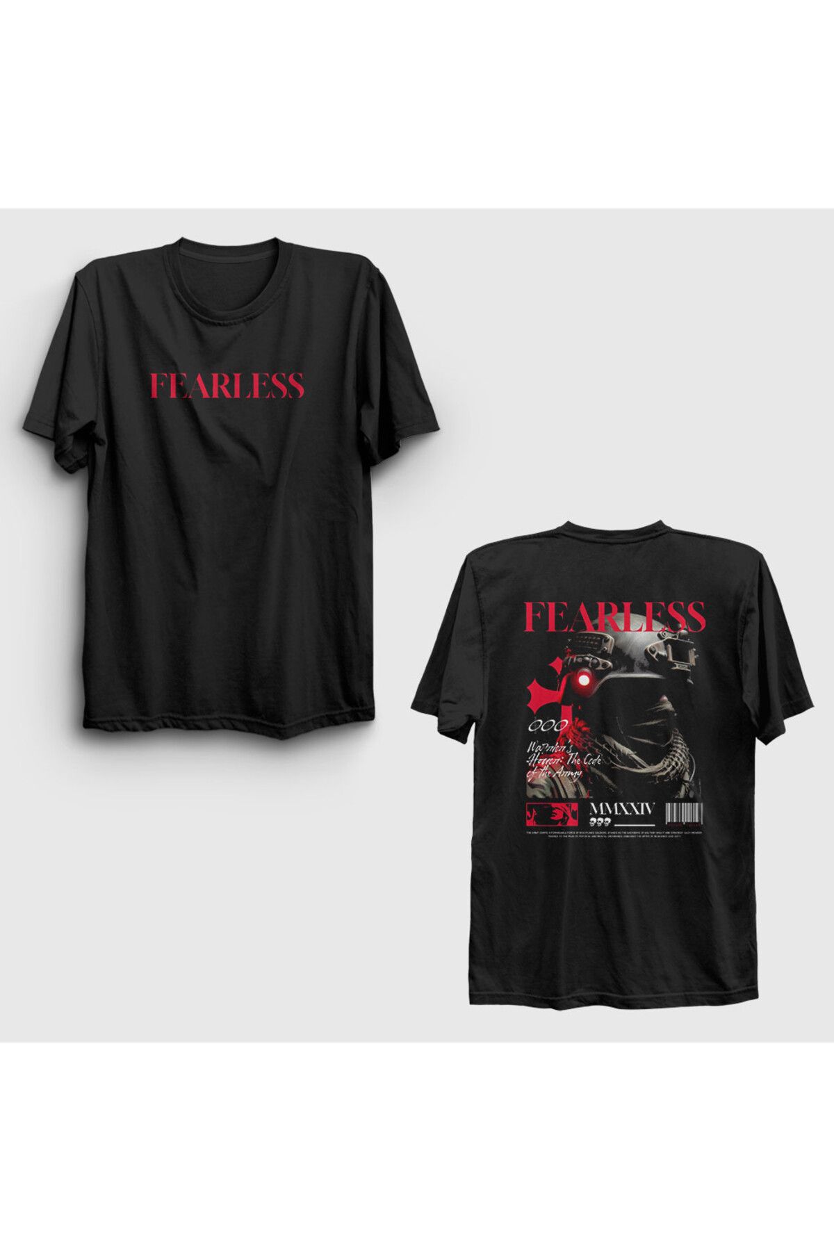 Presmono Unisex Siyah Fearless Soldier Sırt Baskılı T-Shirt 548593tt