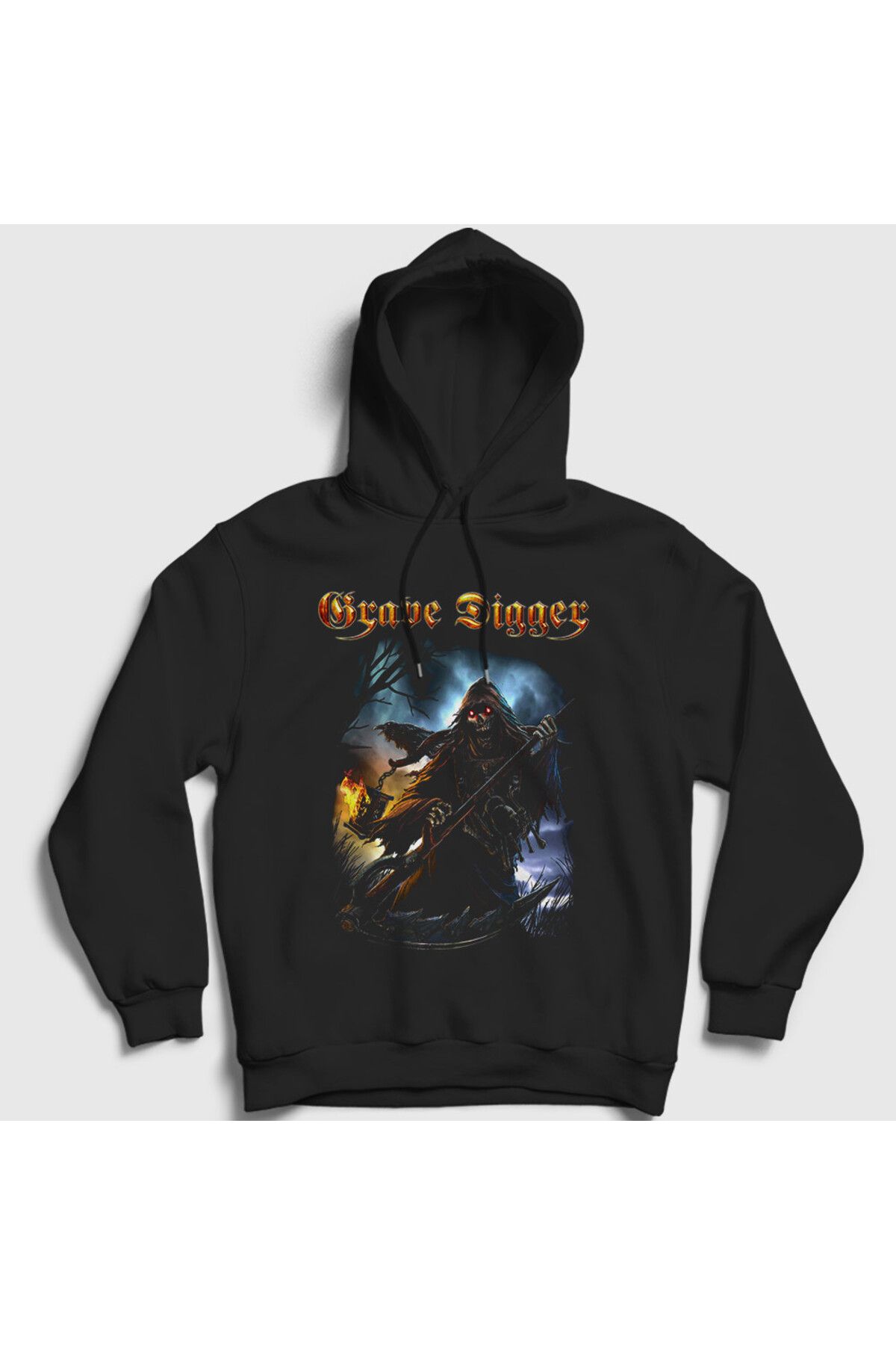 Presmono Unisex Siyah Grim Reaper Grave Digger Kapüşonlu Sweatshirt 548727tt