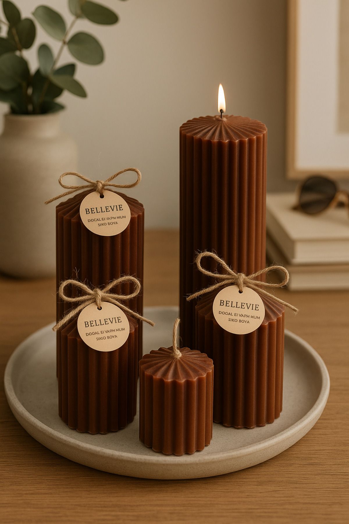 Handmade Bellevie candles dekoratif mumlar 4'lu mum seti doğal el emeği