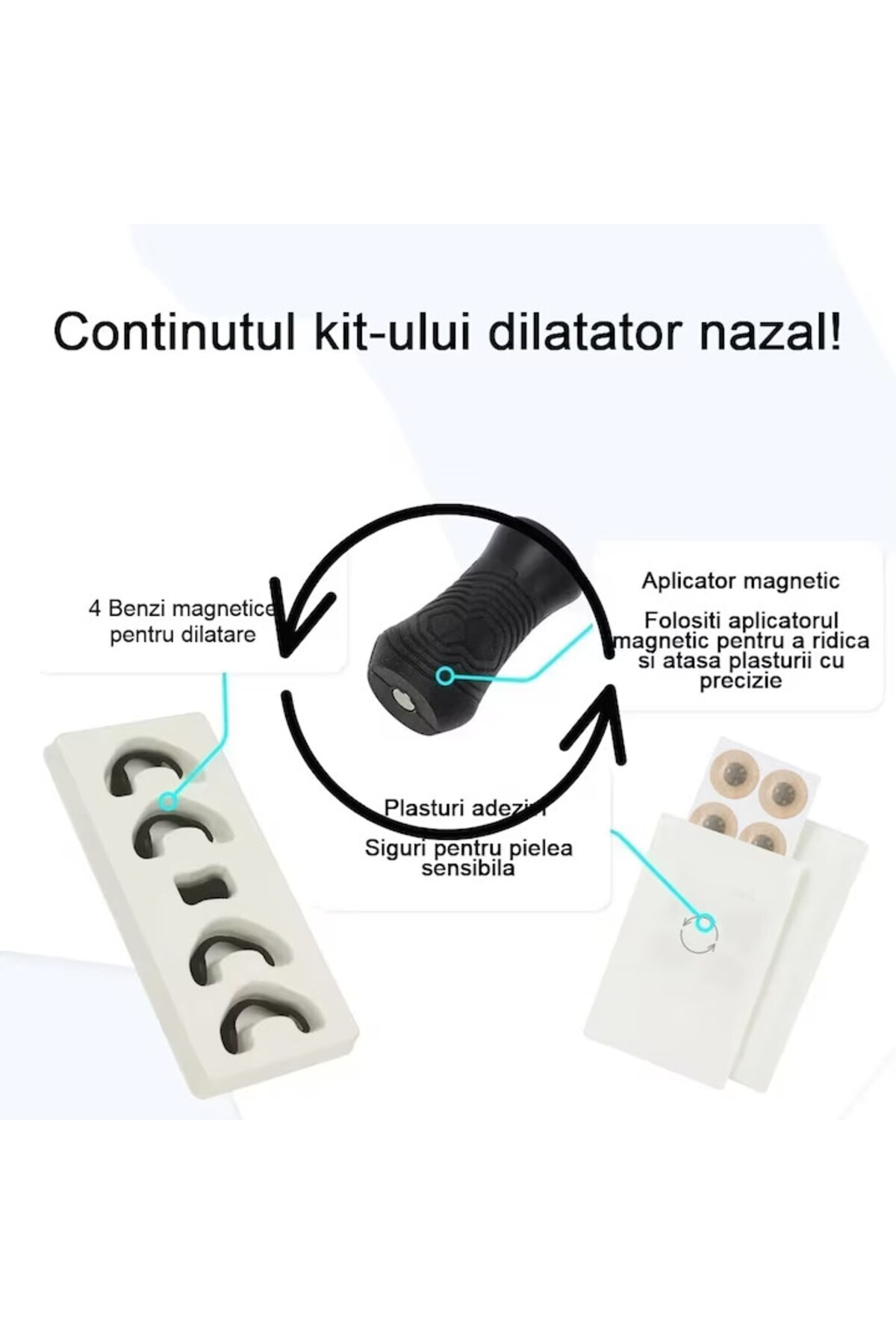 Salestore-Magnetic 4 nasal dilators with different sizes, 30 nose strips, applicator, increases oxygen intake 8