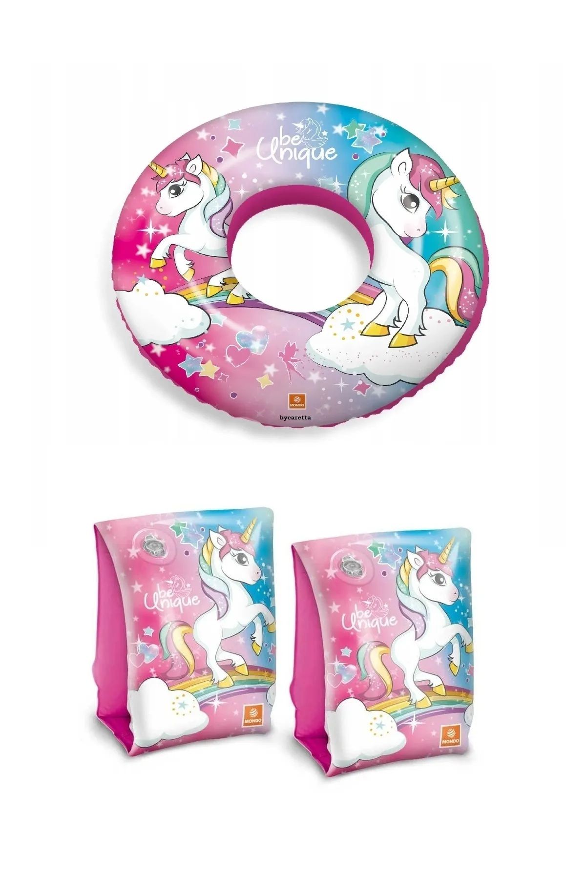Muhcu Home 2'Li - Set Unicorn Şişme Kolluk 15 x 23 cm. Unicorn Can Simidi 50 Cm