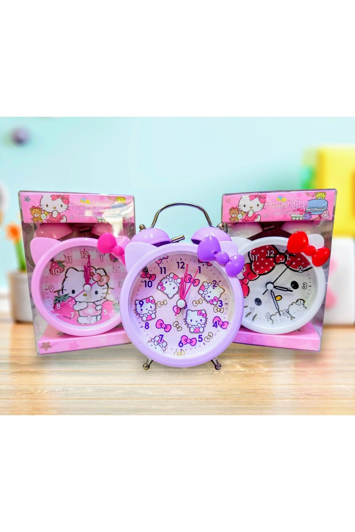 izmir yazici servis Hello Kitty Çalar Saat Alarmlı Zilli Işıklı Pilli Masa Saati Hediyelik 1 Adet