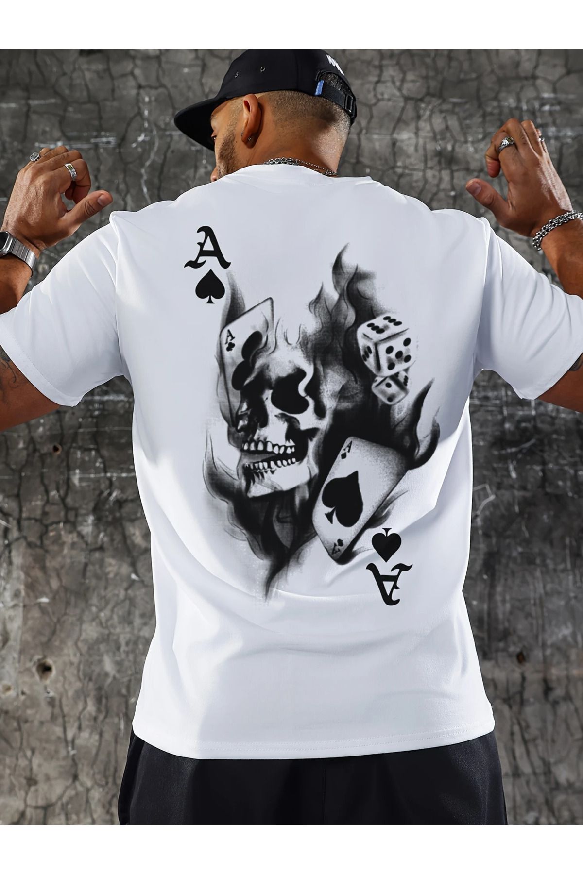 aynewmoda Erkek Poker Baskılı Kısa Kollu Tişört, Günlük Yuvarlak Yaka Tişört, Giyim
