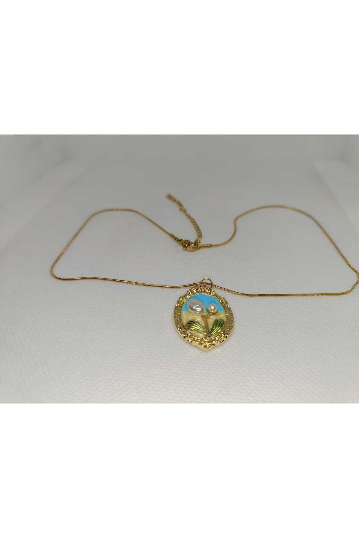 Store Çiçek Desenli Moda Paslanmaz Çelik Gold Kolye