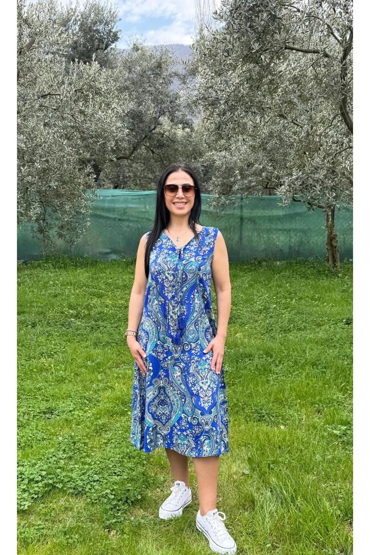 KTY TR KADIN PÜSKÜLÜ DETAYLI DOKUMA KUMAŞ ELBİSE