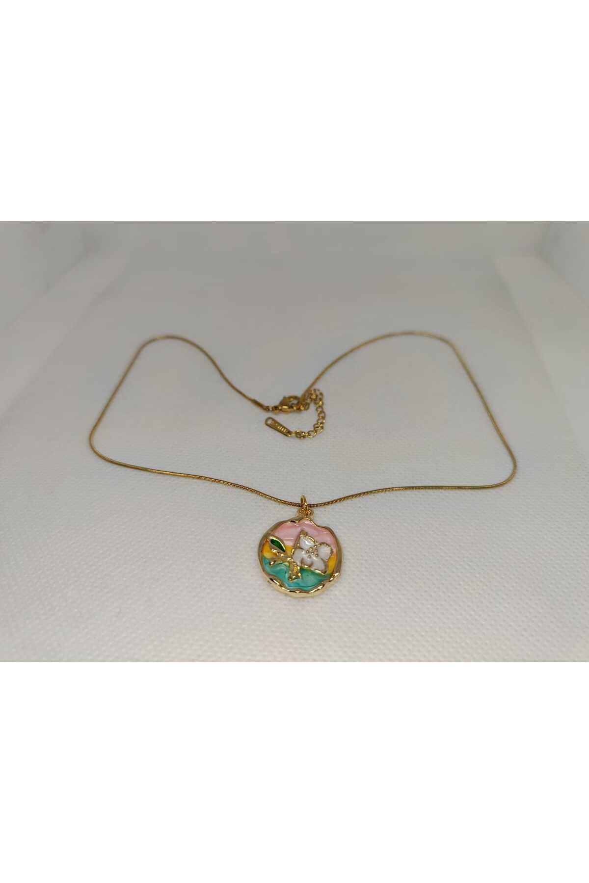 Store Çiçek Desenli Moda Paslanmaz Çelik Gold Kolye