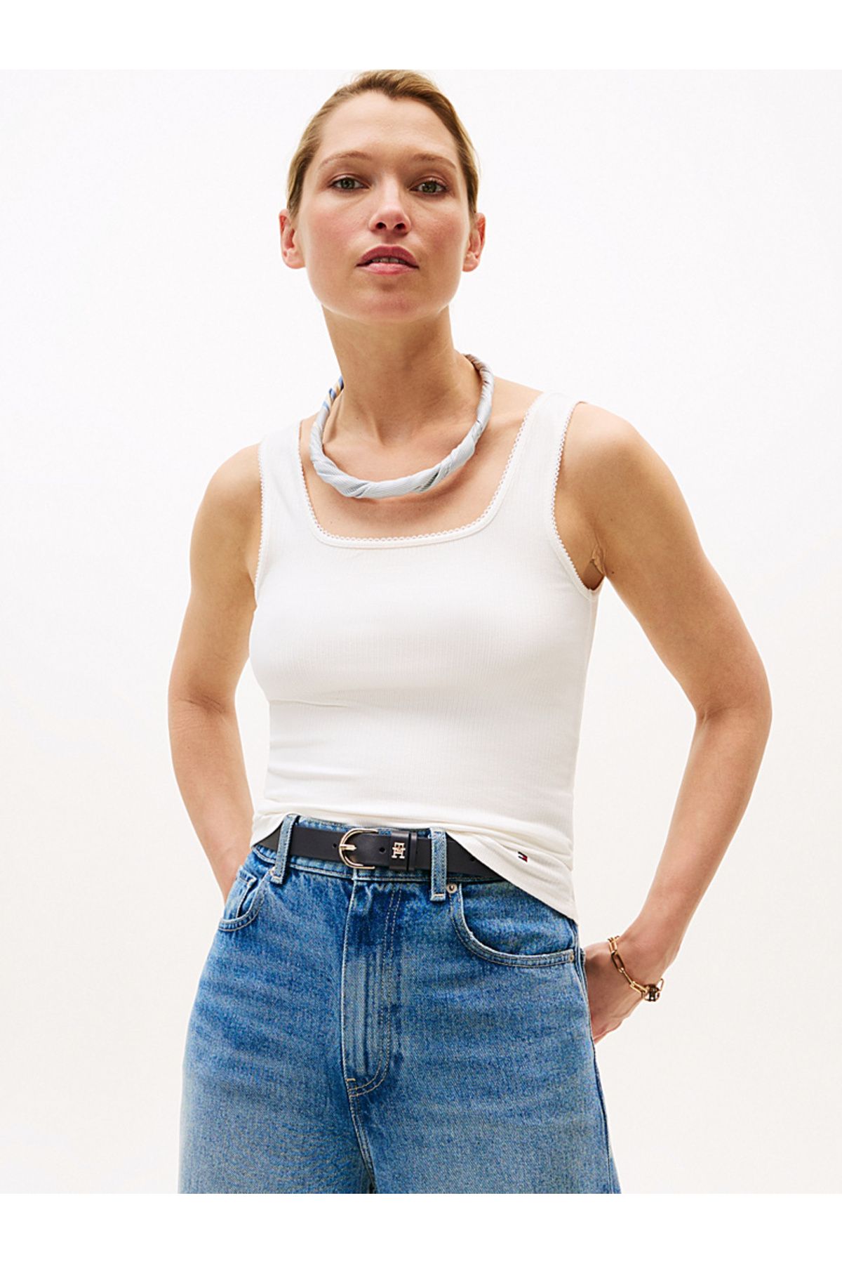 Tommy Hilfiger Ribbed Square Neck Slim Tank Top