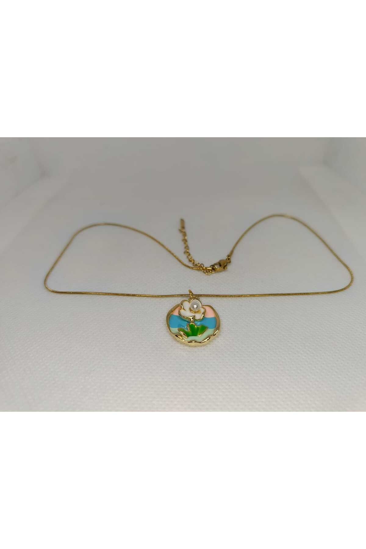 Store Çiçek Desenli Moda Paslanmaz Çelik Gold Kolye