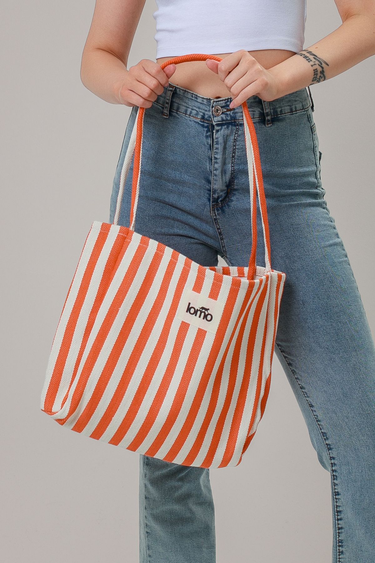 Lomo Bags Lomo One Omuz Çantası – Hem Günlük Hem Tatil Şıklığı Mini Clutch Hediye - Turuncu Çizgili