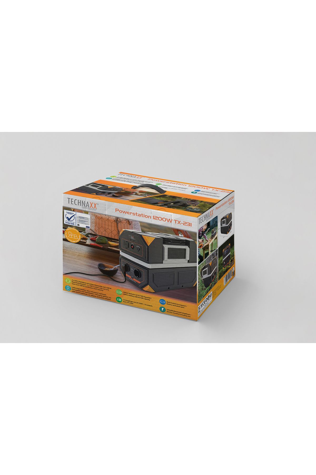 Technaxx-Stație de încărcare Tx-231, 917 Wh, 1200 W, USB-C, USB-A, 2 x 230 V, priză auto, negru/portocaliu 8