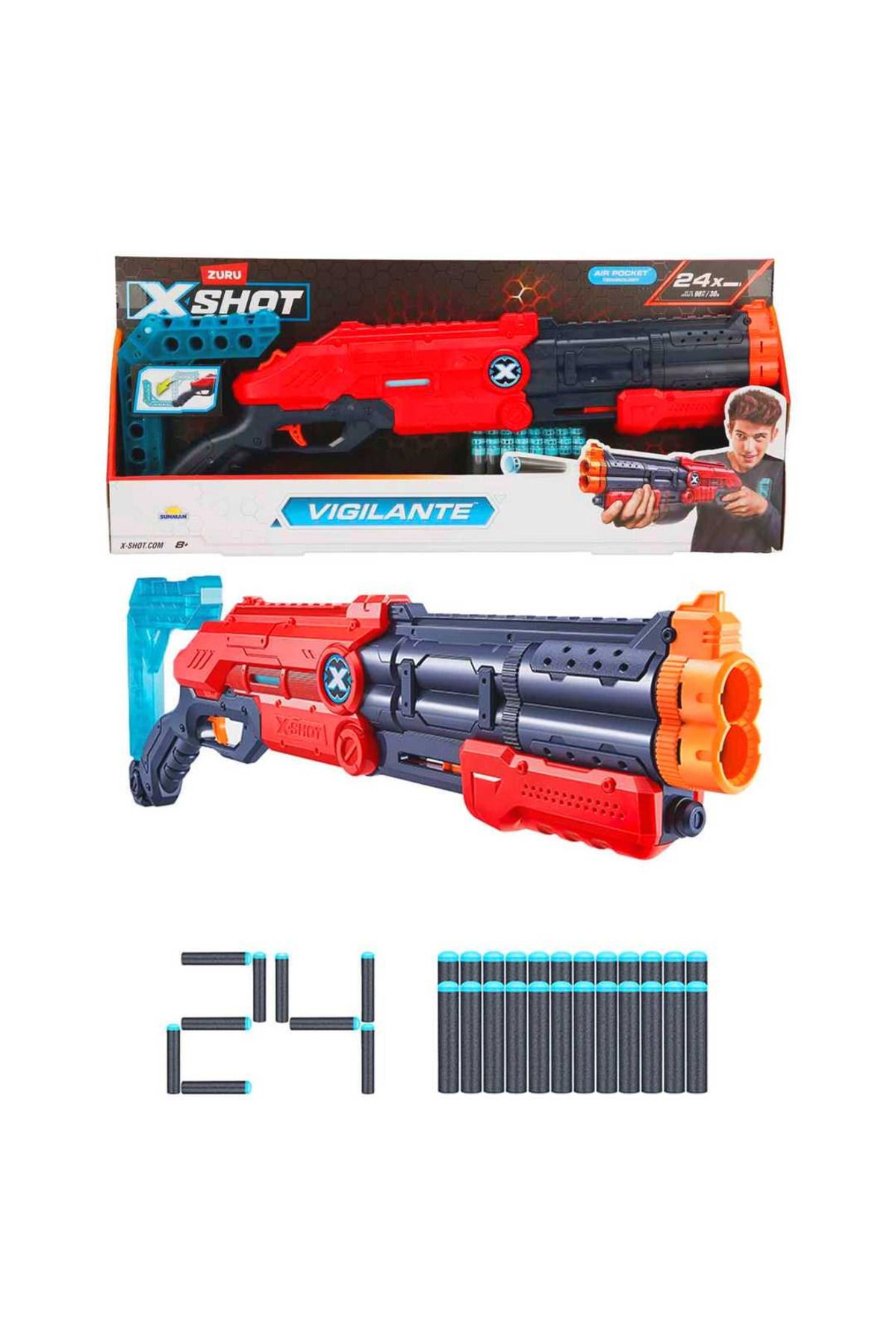 Art Tone ZURU X-SHOT SÜNGER TABANCASI EXCEL VİGİLANTE 24 MERMİ 8+
