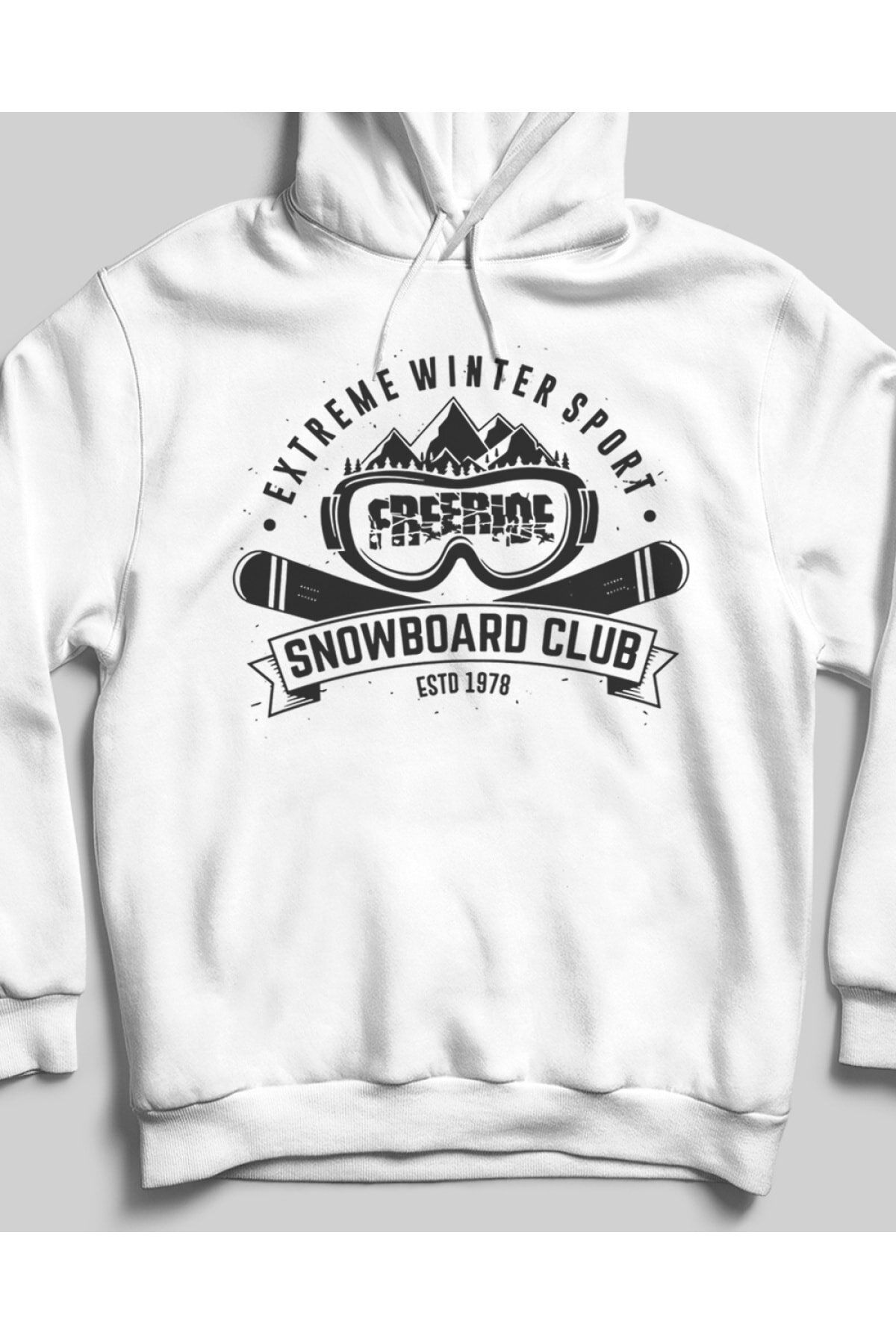Pisa Art Unisex Beyaz Snowboard Cepsiz Kapüşonsuz Sweatshirt